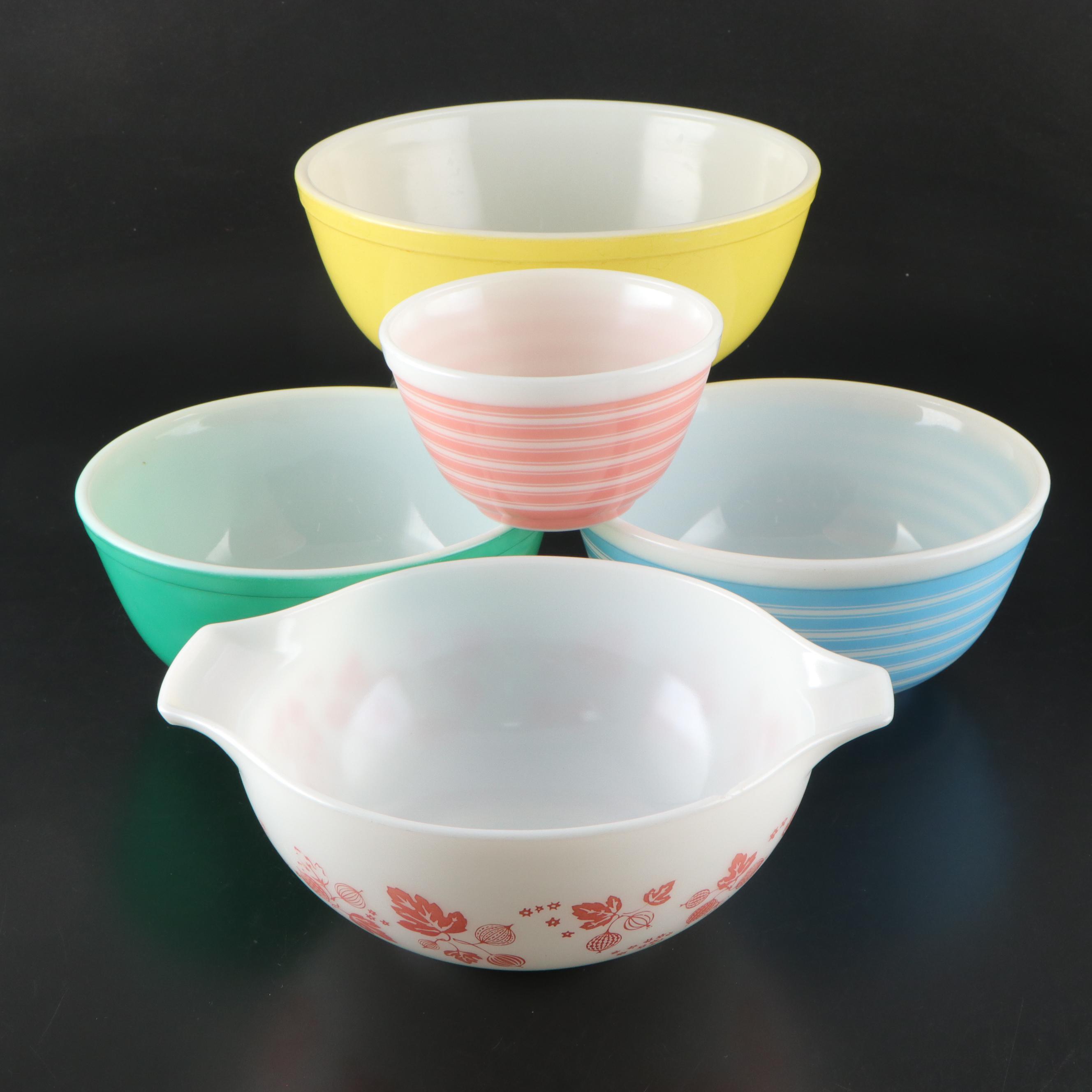 Pyrex "Gooseberry Pink," "Rainbow Stripes Blue," and More Glass Mixing Bowls