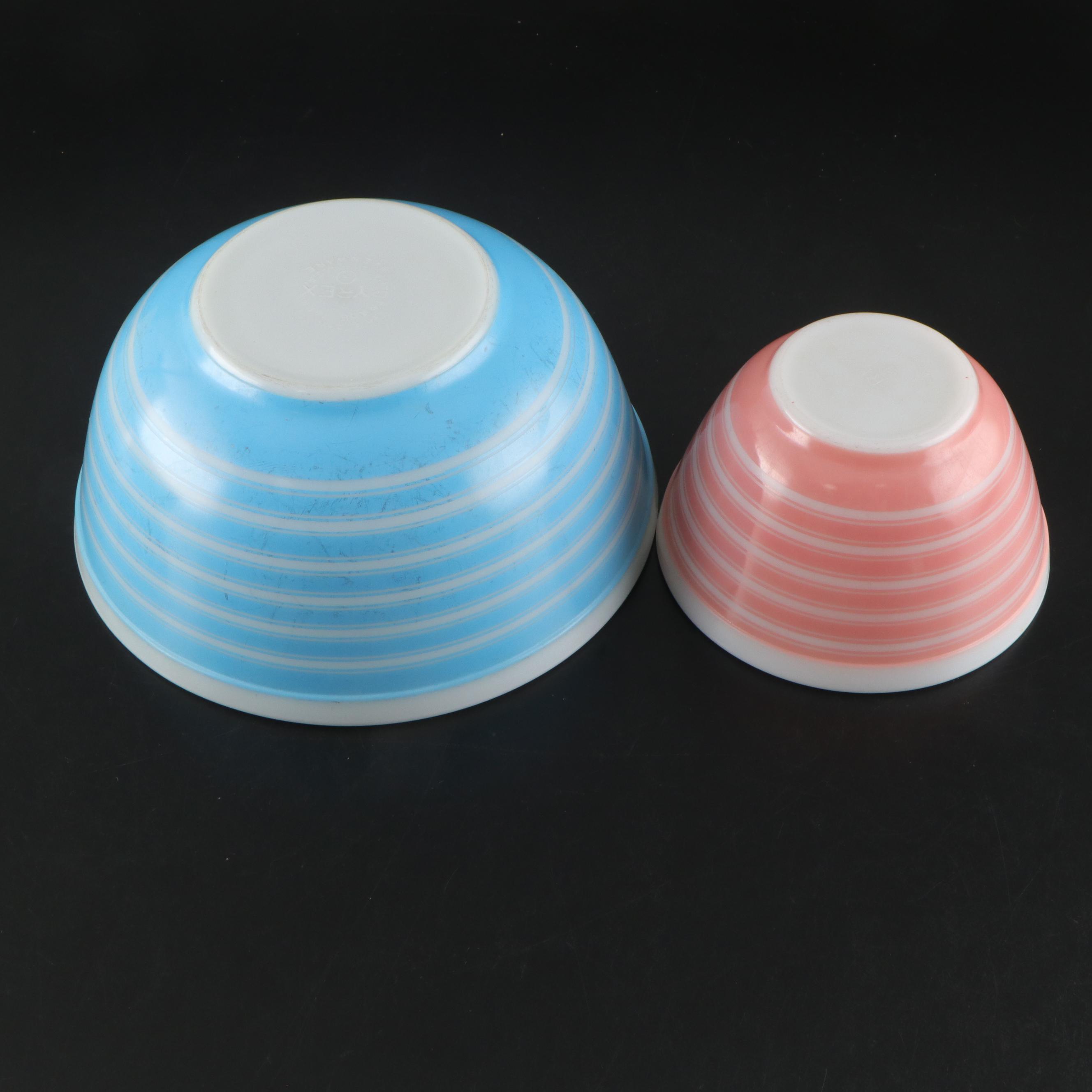 Pyrex "Gooseberry Pink," "Rainbow Stripes Blue," and More Glass Mixing Bowls