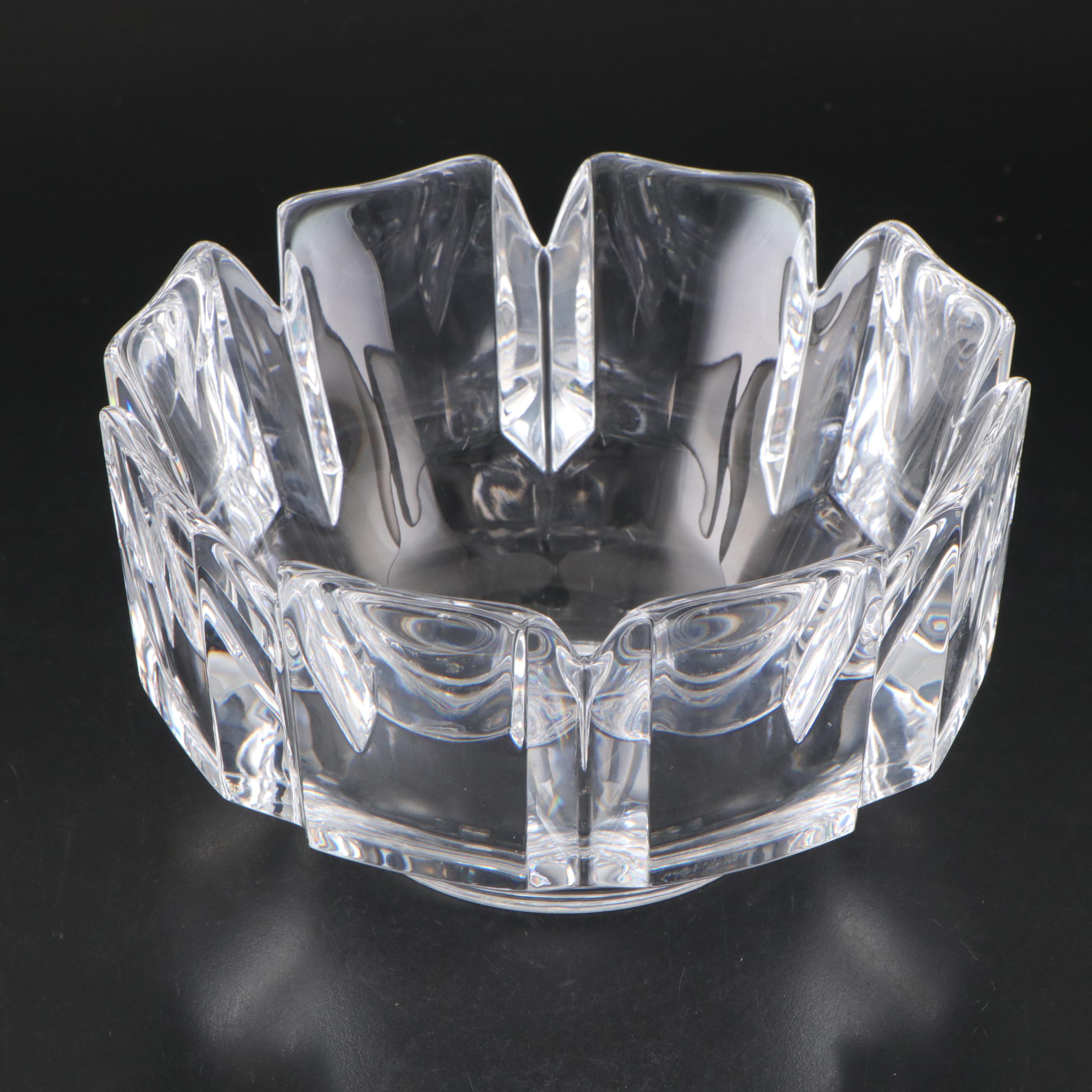 Orrefors "Belle" Crystal Vase with "Corona" Bowl and Etched Birds Vase