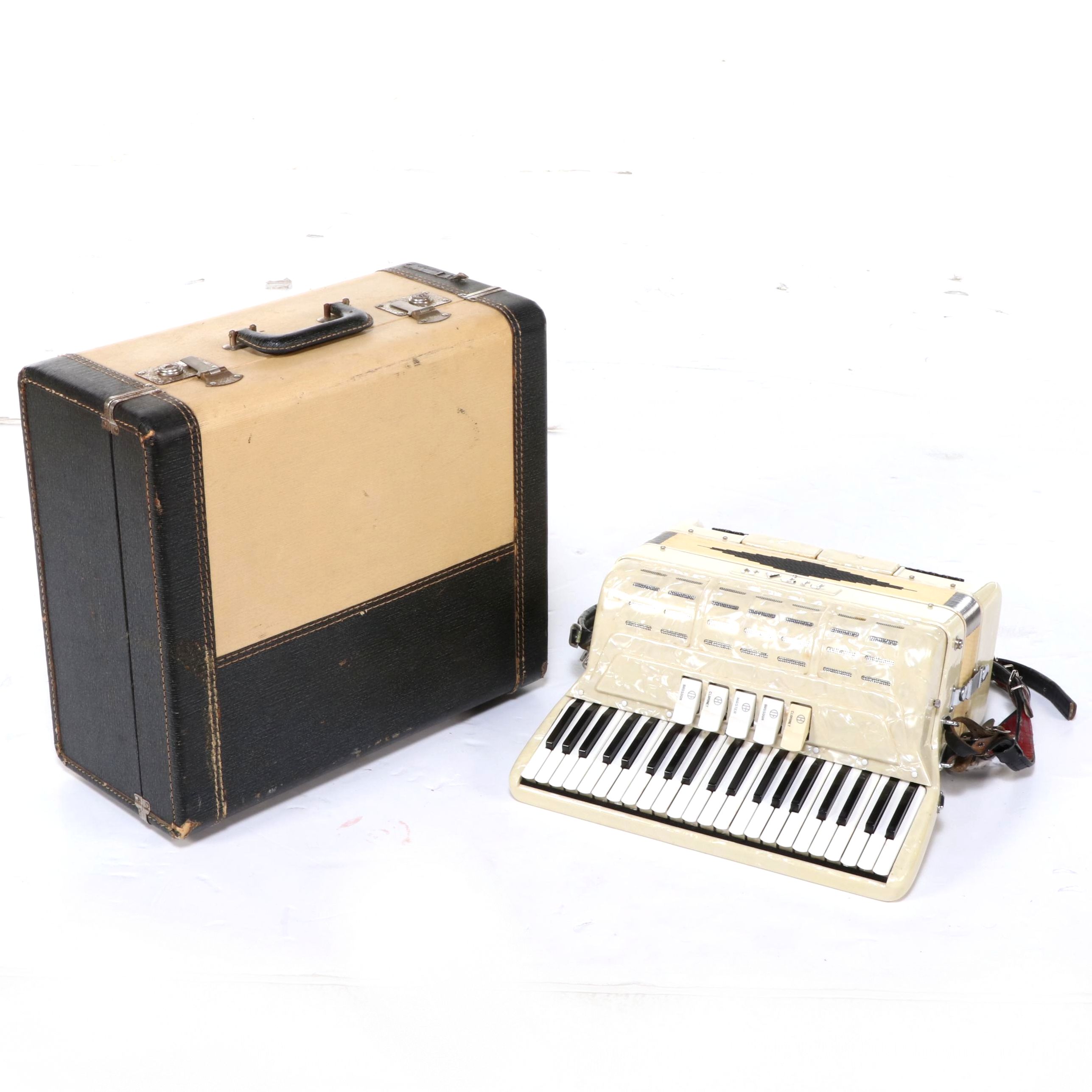 Italian Titano Custom Built Celluloid Piano Accordion with Travel Case