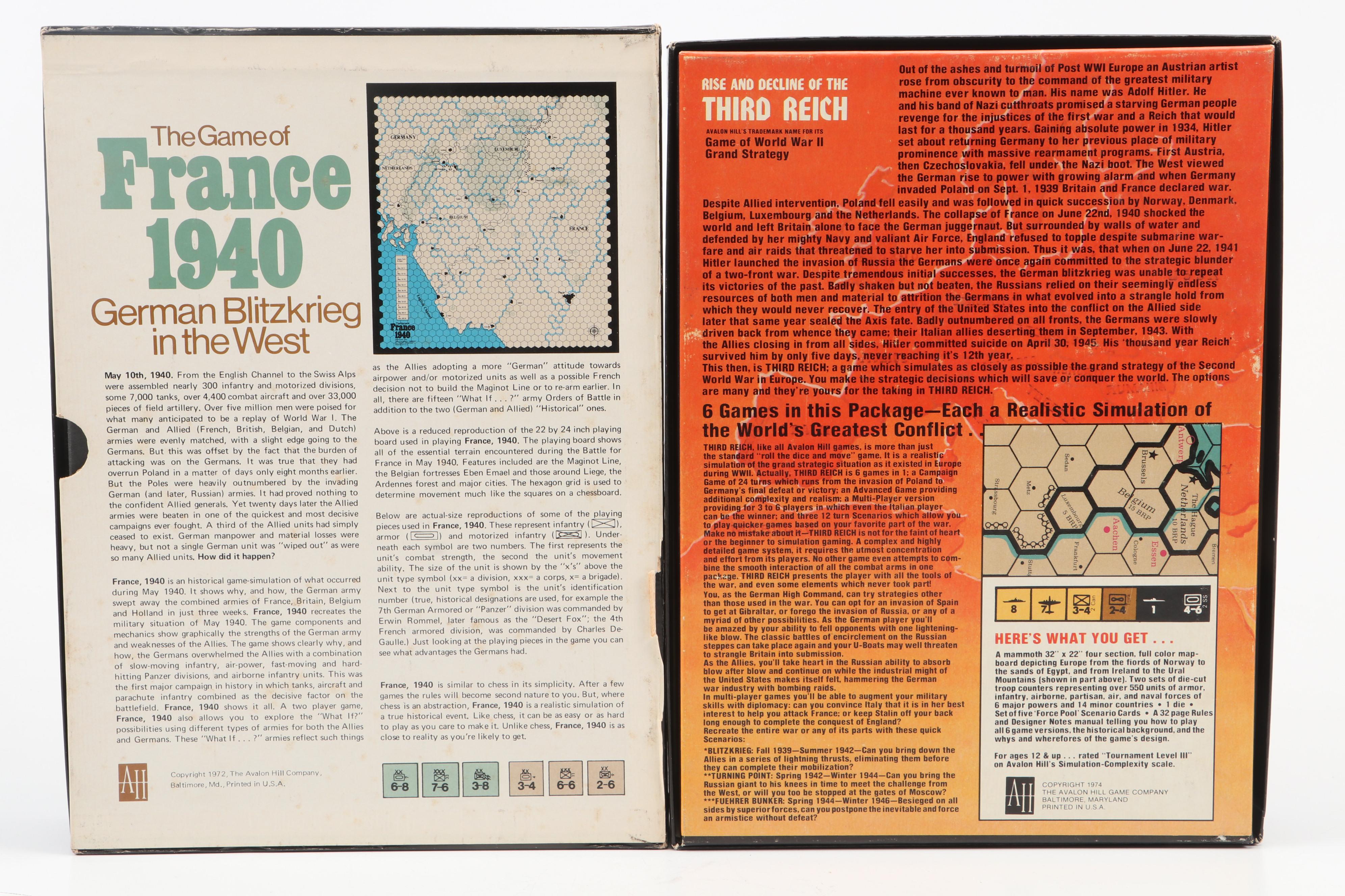 Avalon Hill WWII Bookcase Games with "The General" Magazines, 1960s and 1970s