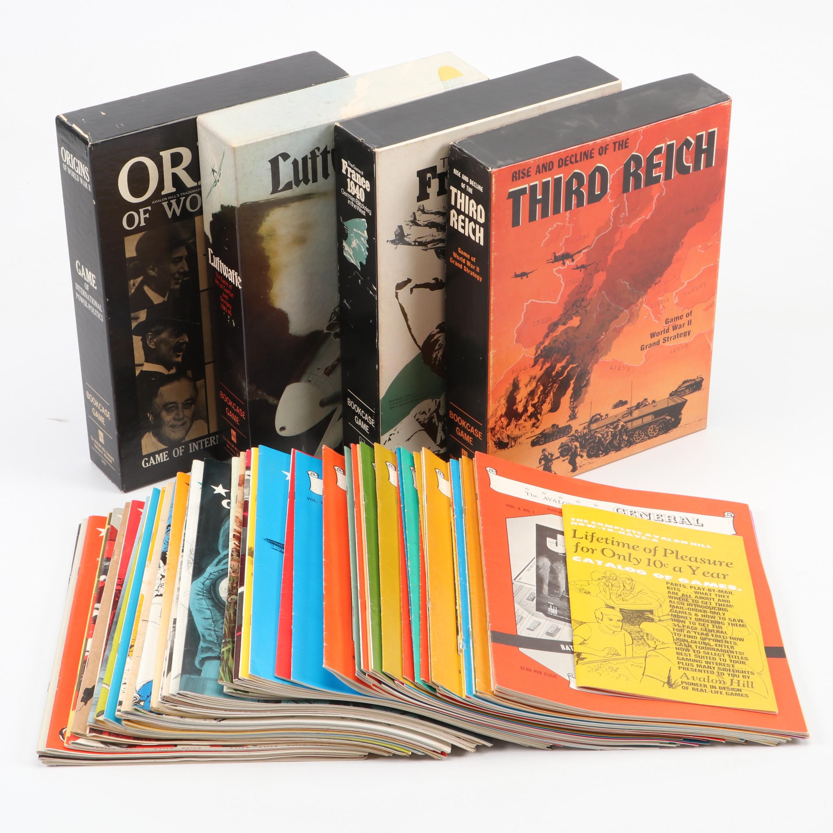 Avalon Hill WWII Bookcase Games with "The General" Magazines, 1960s and 1970s