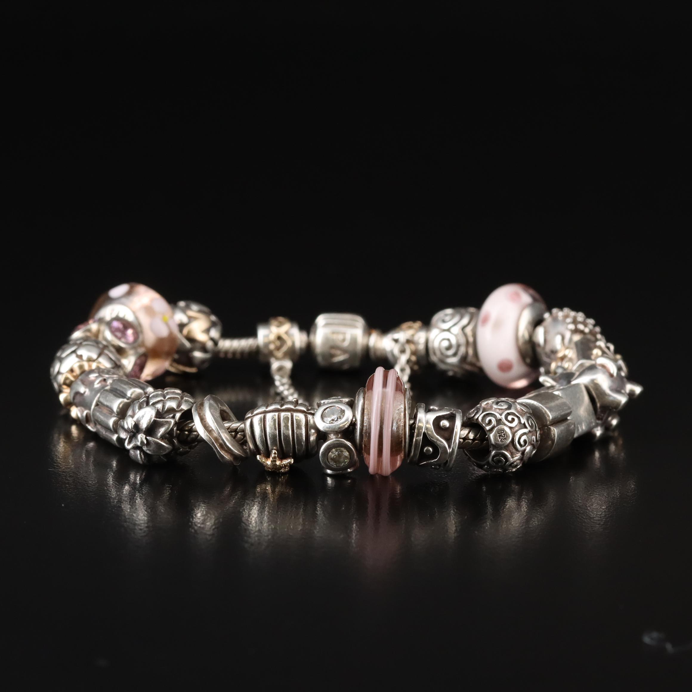 Pandora Sterling Charm Bracelet with 14K, Glass and CZ Accents