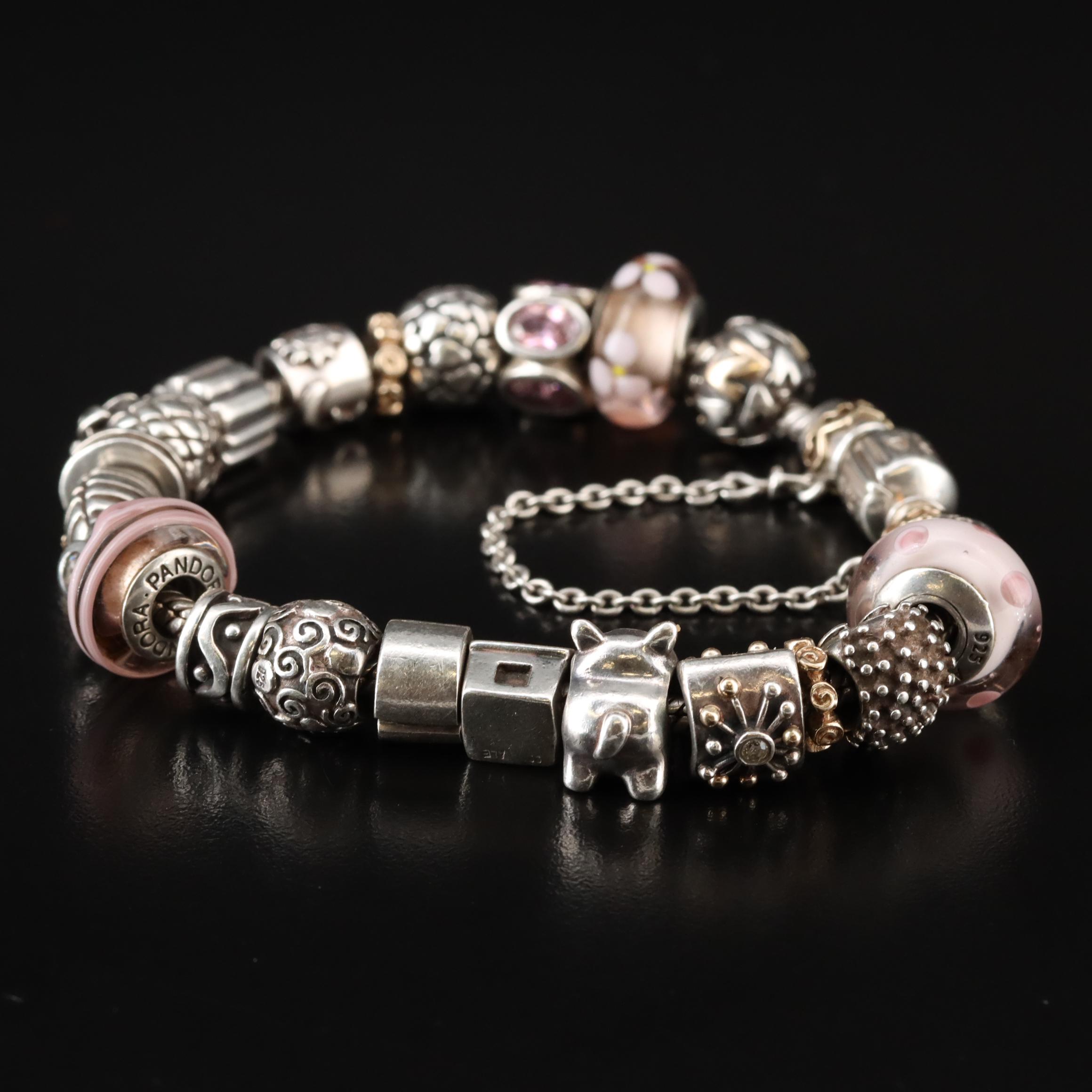 Pandora Sterling Charm Bracelet with 14K, Glass and CZ Accents