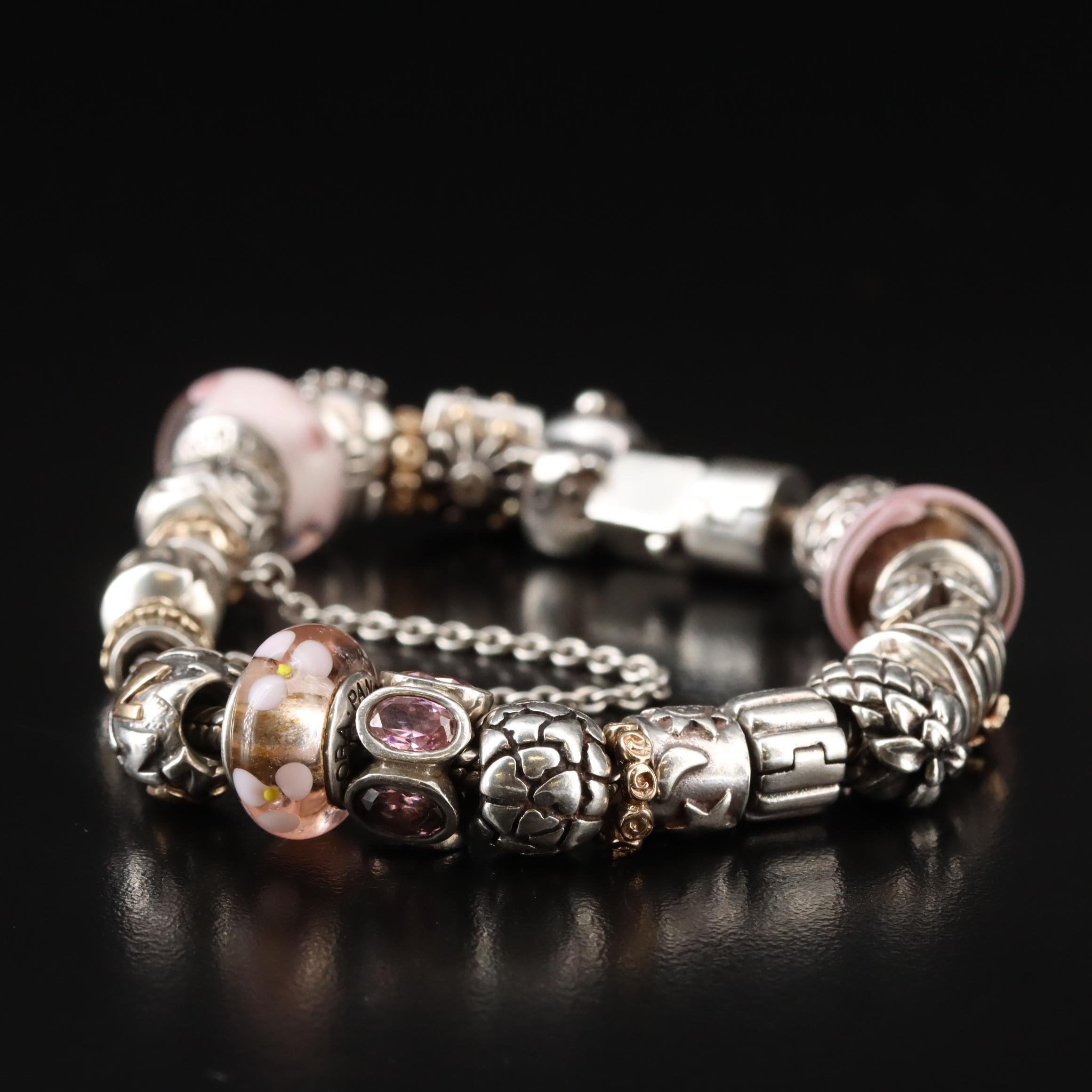 Pandora Sterling Charm Bracelet with 14K, Glass and CZ Accents