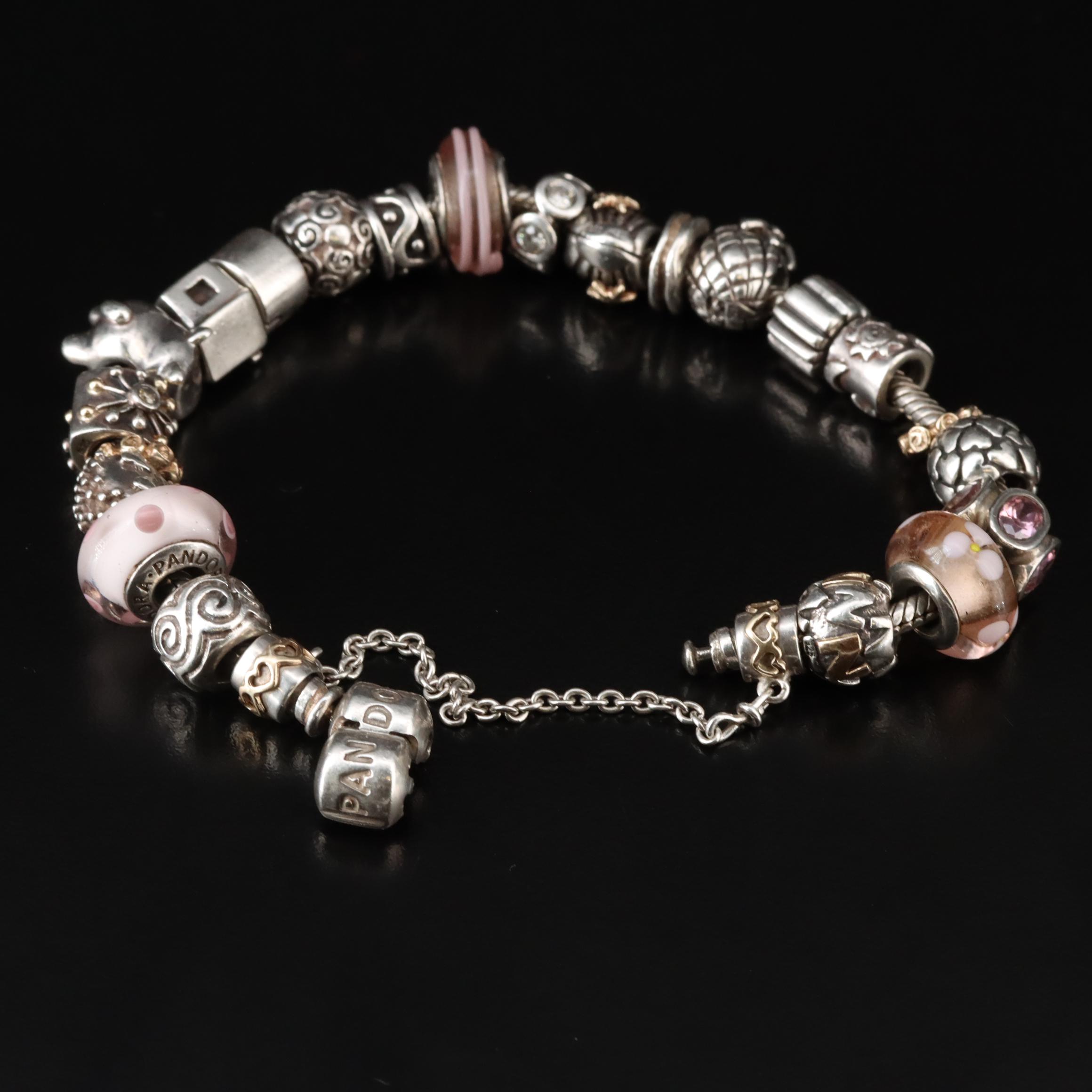 Pandora Sterling Charm Bracelet with 14K, Glass and CZ Accents