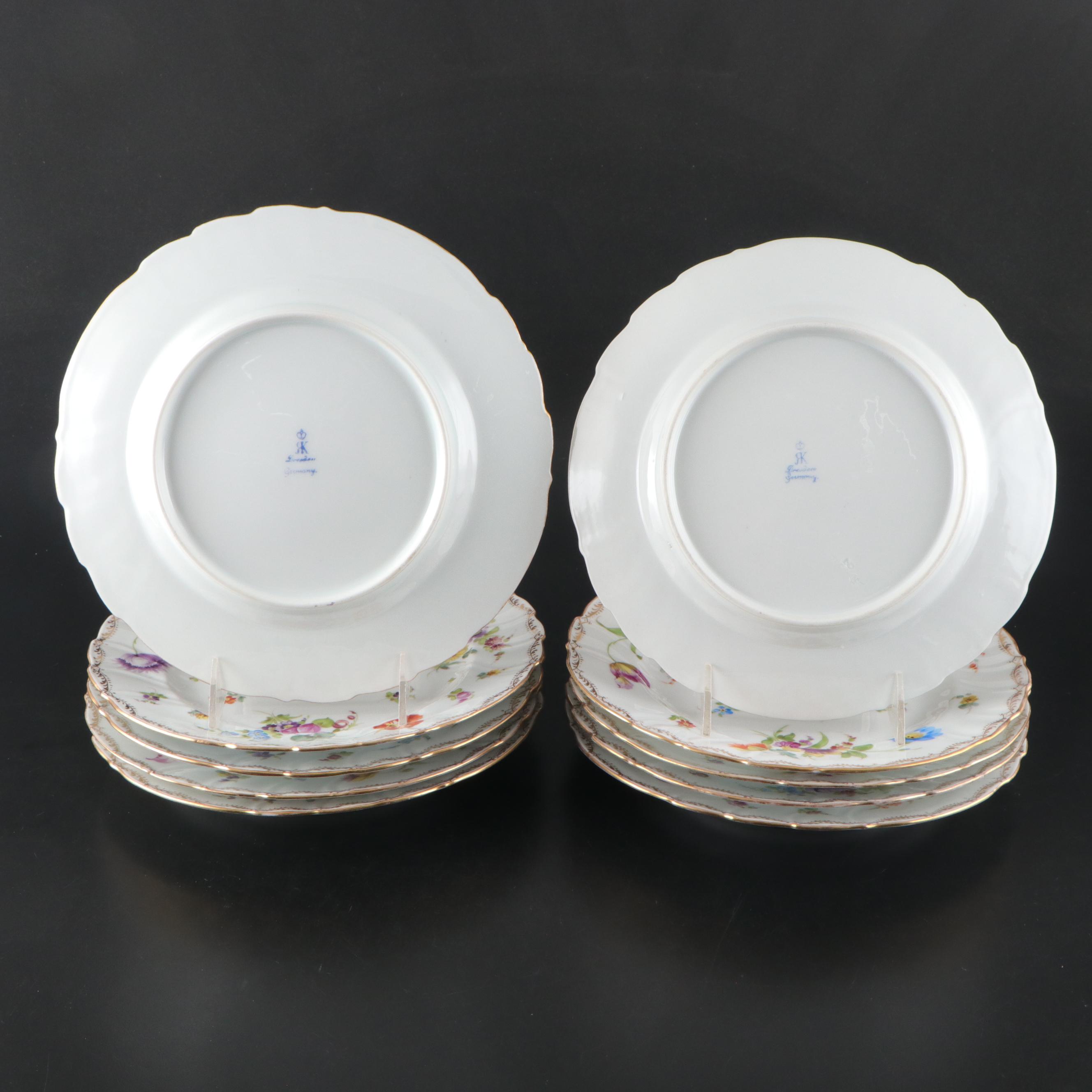 Richard Klemm  Dresden Porcelain Gilt Floral Porcelain Plates