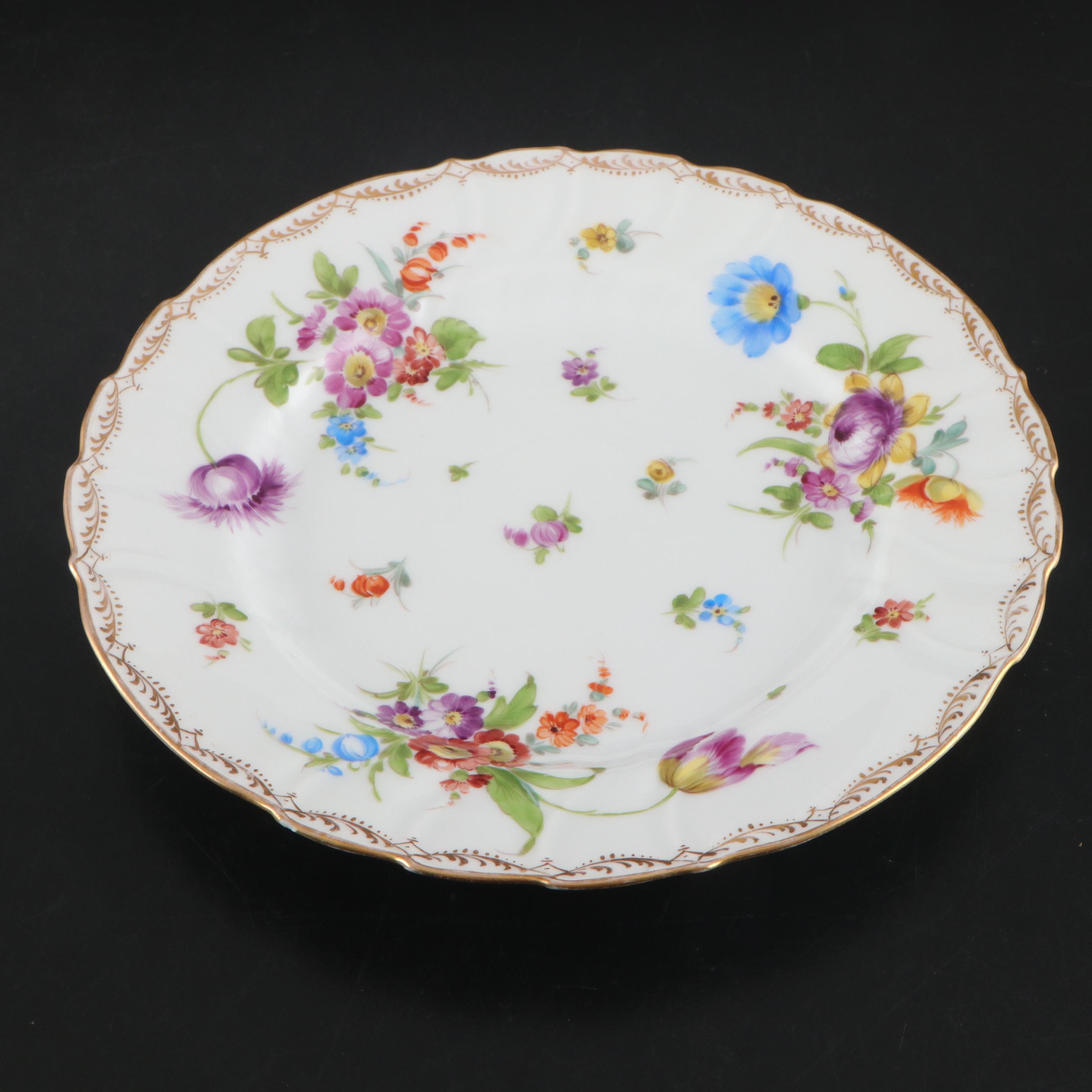 Richard Klemm  Dresden Porcelain Gilt Floral Porcelain Plates