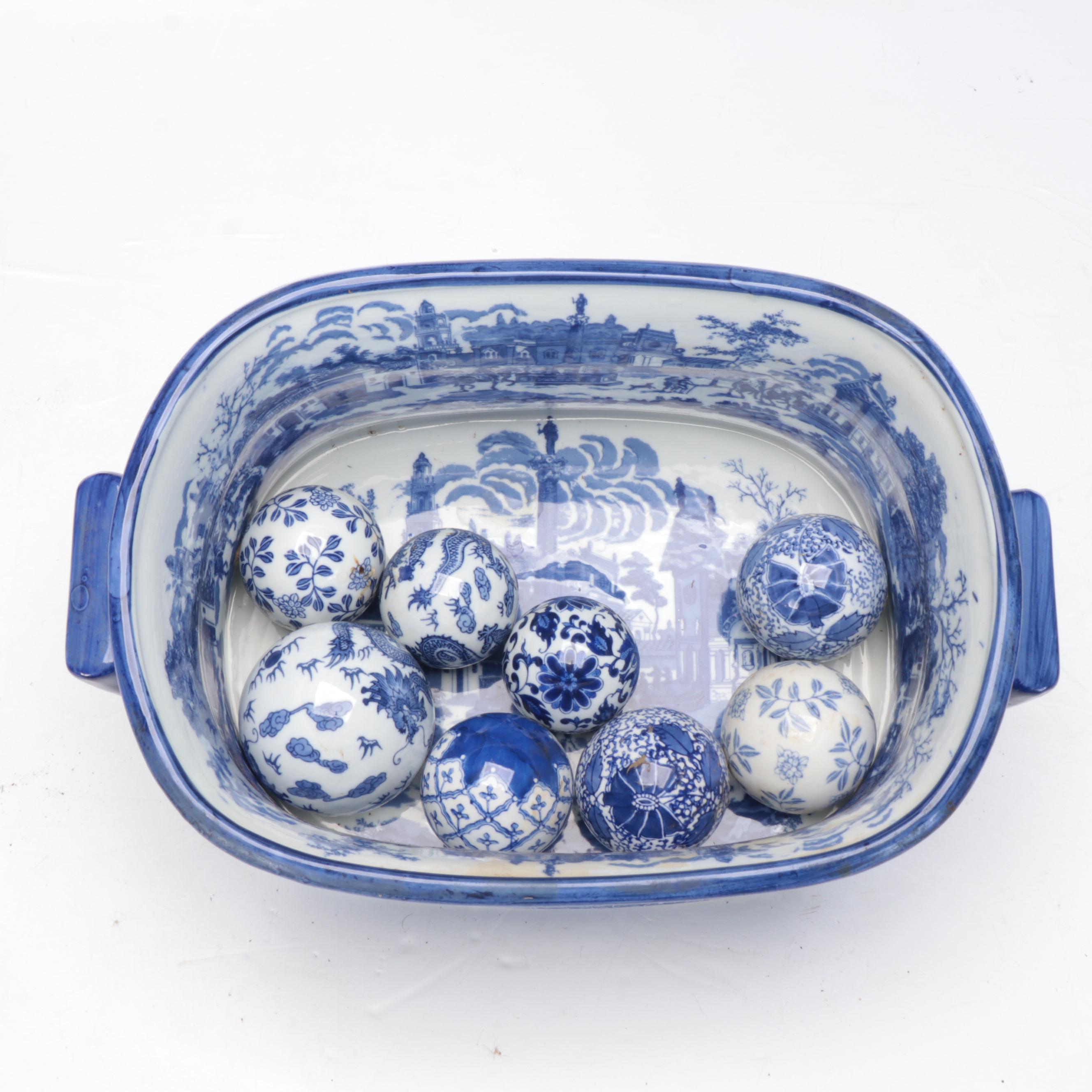 Victoria Ware Ironstone Foot Bath with Carpet Ball and More