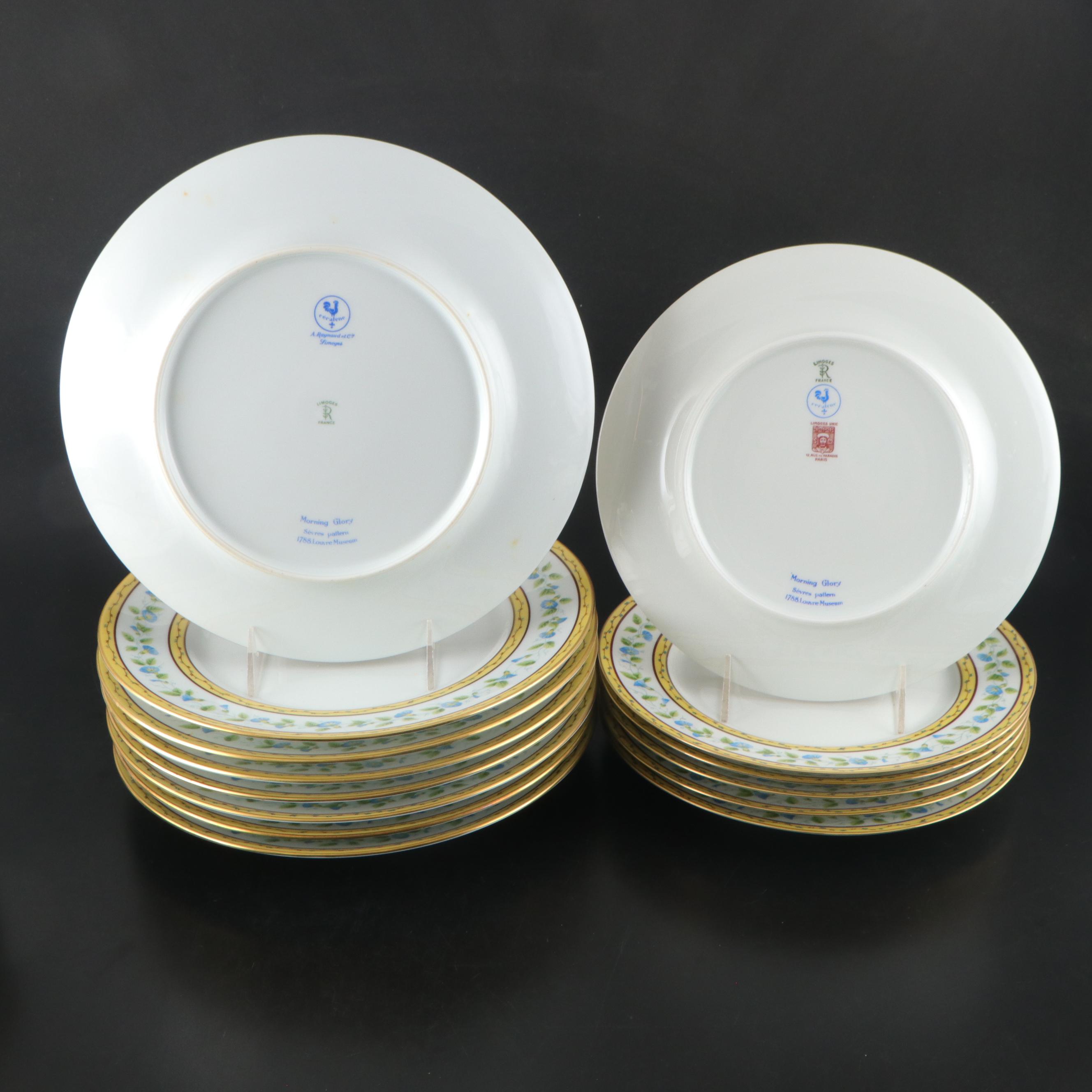 French Ceralene Limoges "Morning Glory Spray" Porcelain Dinnerware, 1986–1996