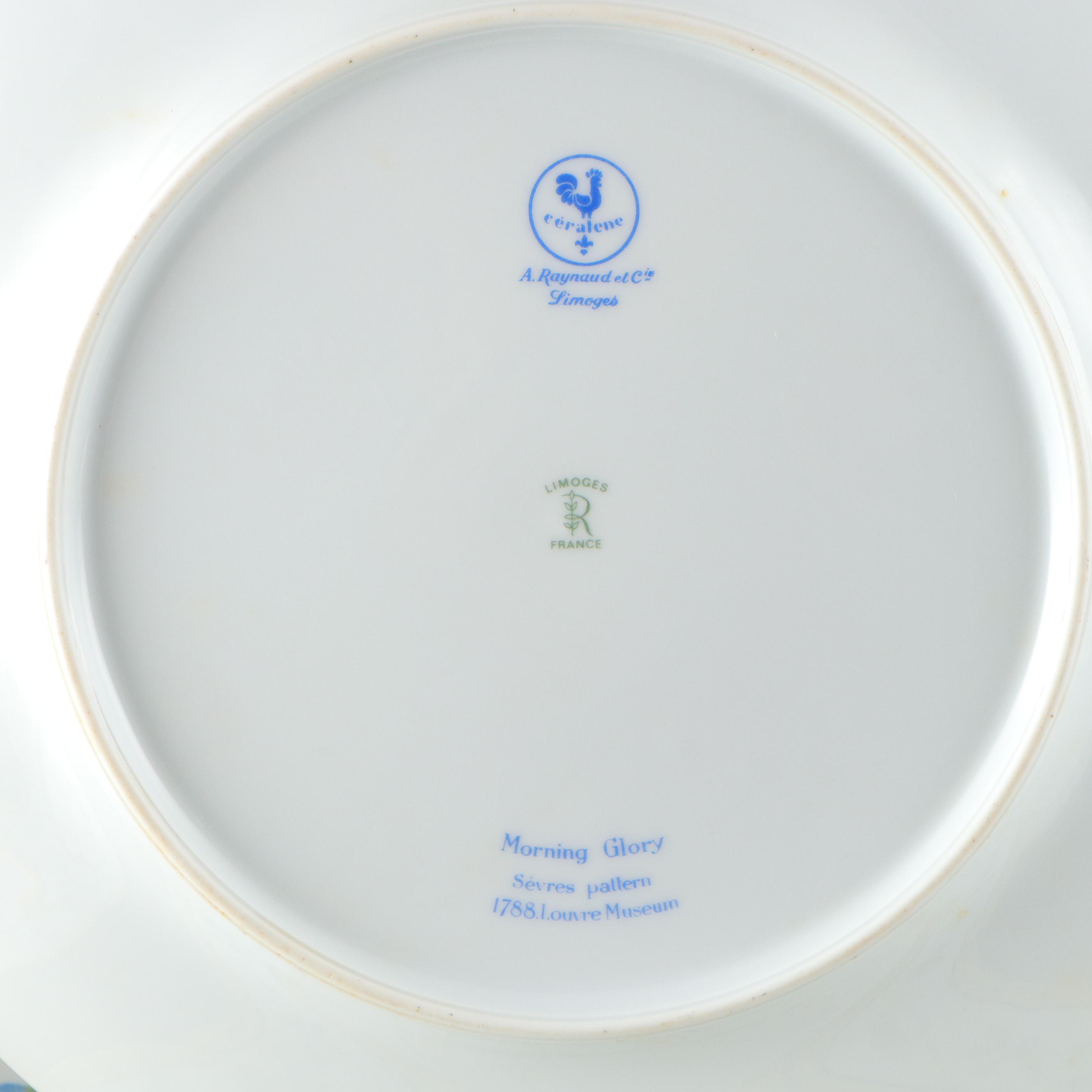 French Ceralene Limoges "Morning Glory Spray" Porcelain Dinnerware, 1986–1996