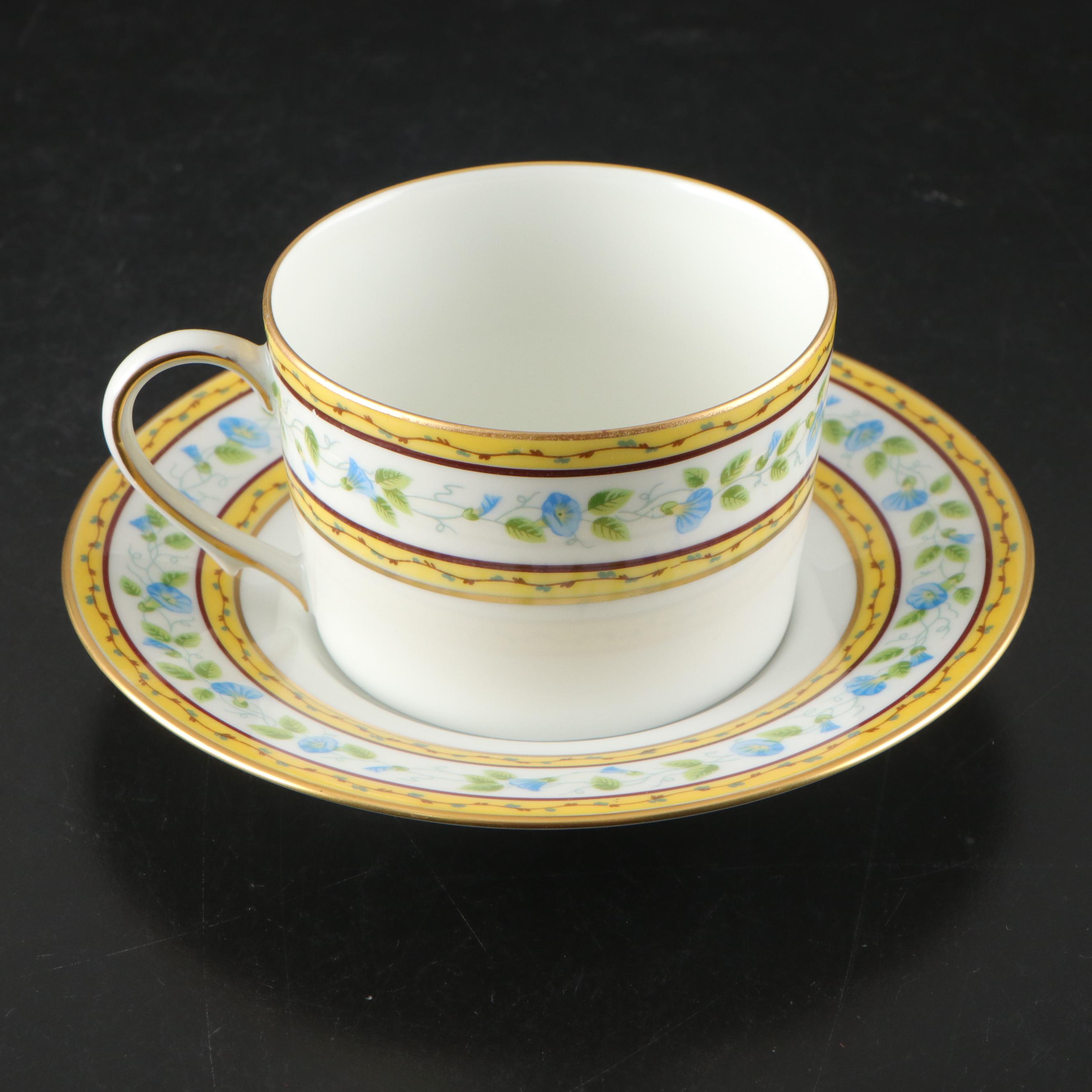 French Ceralene Limoges "Morning Glory Spray" Porcelain Dinnerware, 1986–1996