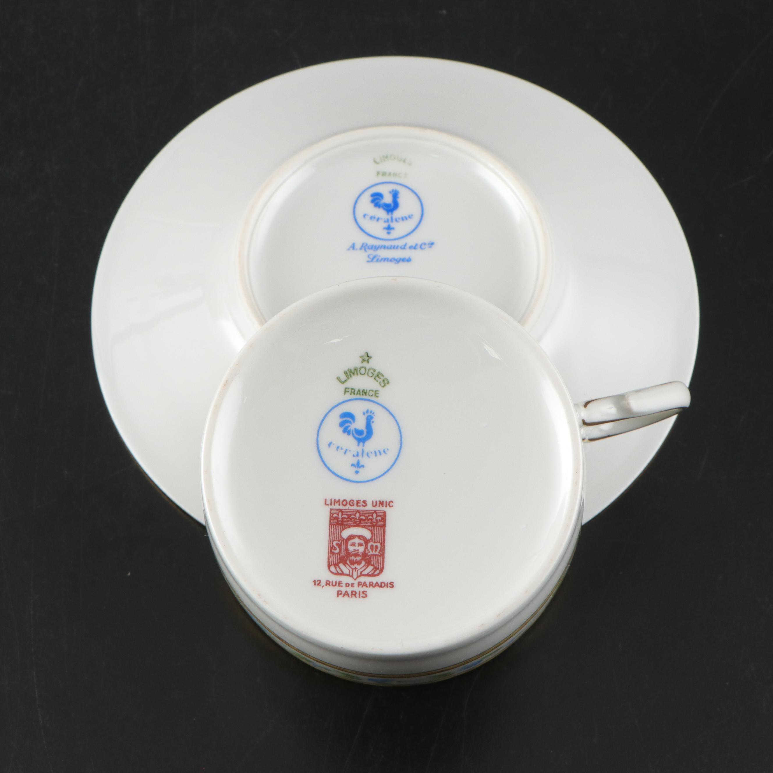 French Ceralene Limoges "Morning Glory Spray" Porcelain Dinnerware, 1986–1996