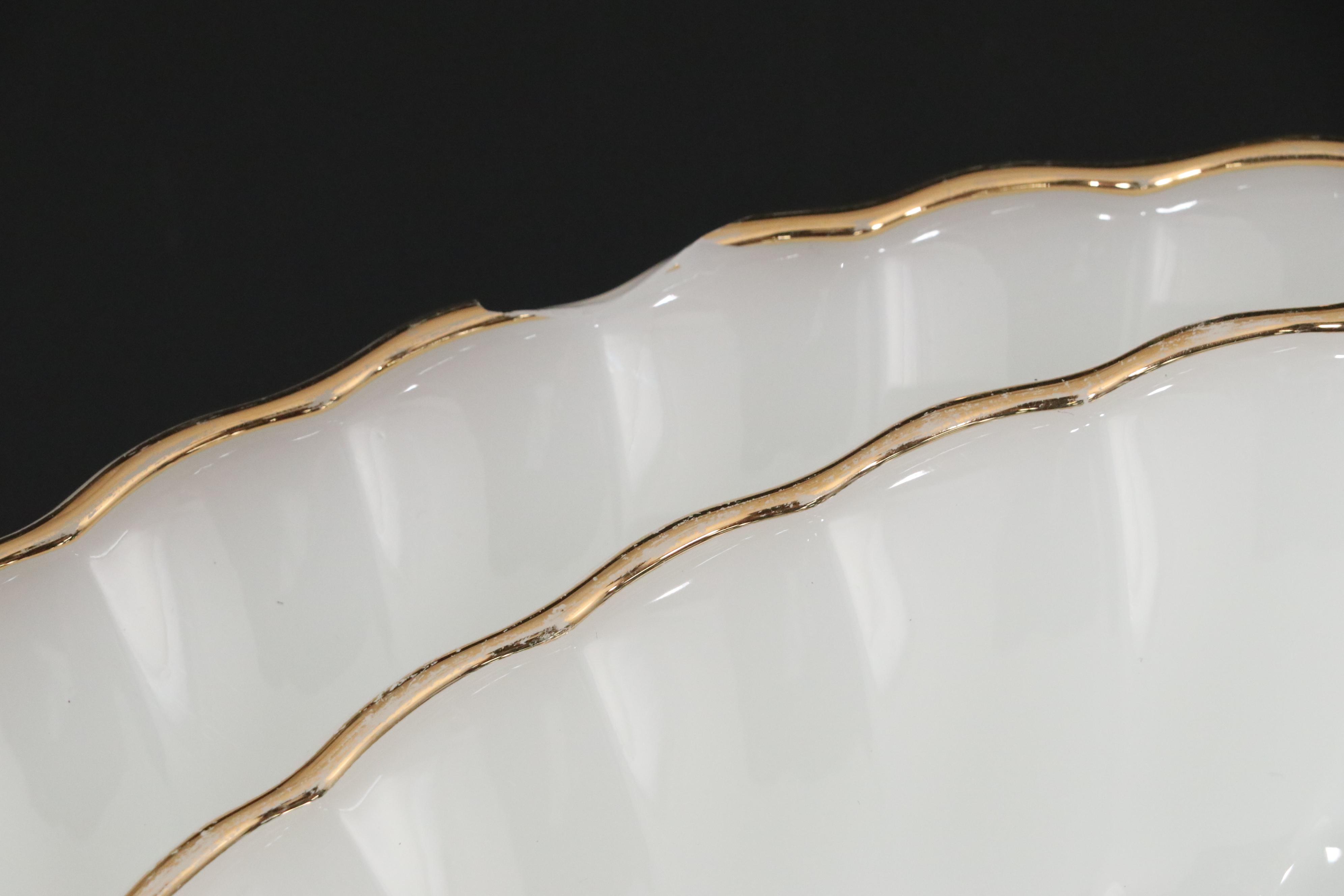 Anchor Hocking "Golden Shell" Milk Glass Dinnerware with Westmoreland Egg Cup