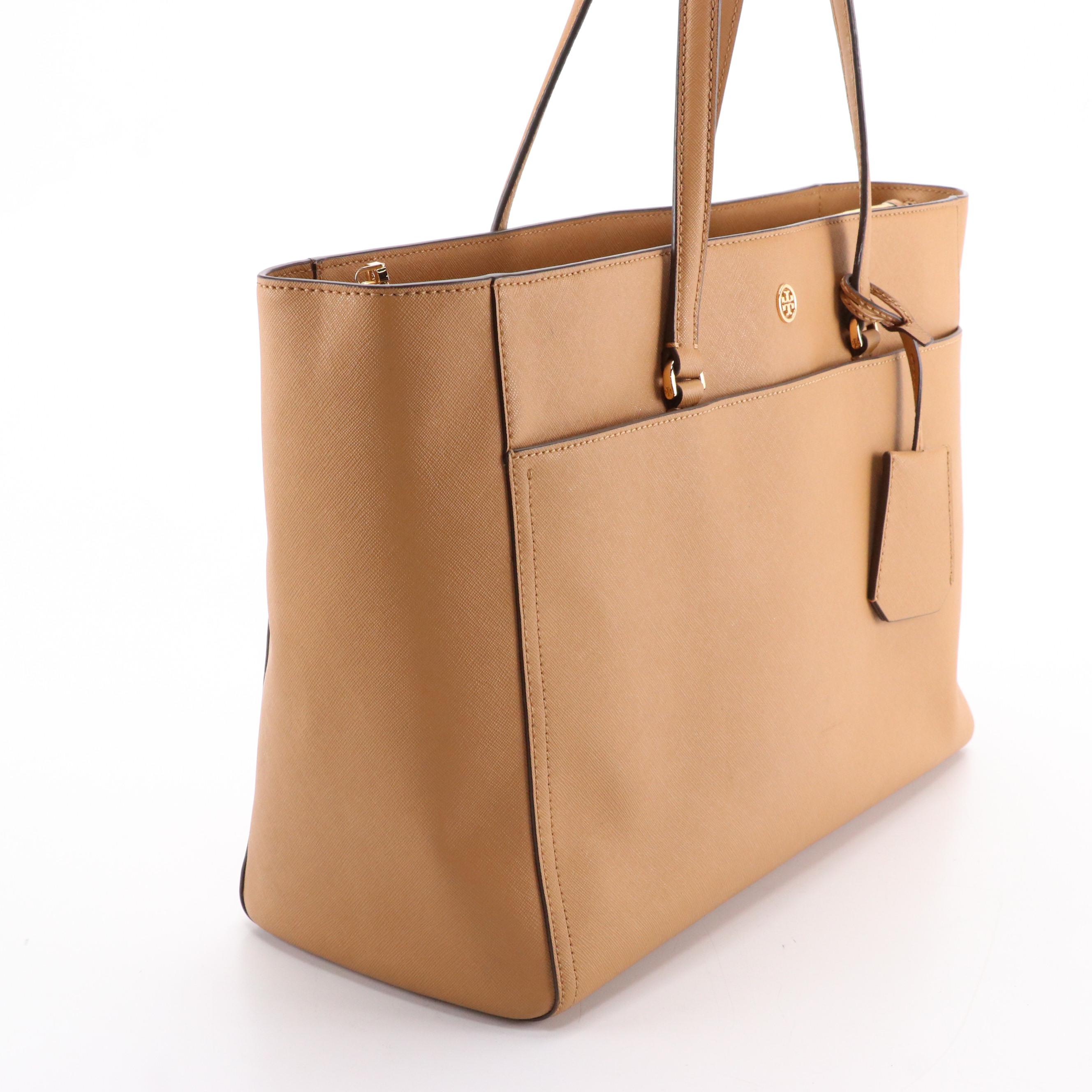 Tory Burch Robinson Shoulder Tote in Brown Saffiano Leather