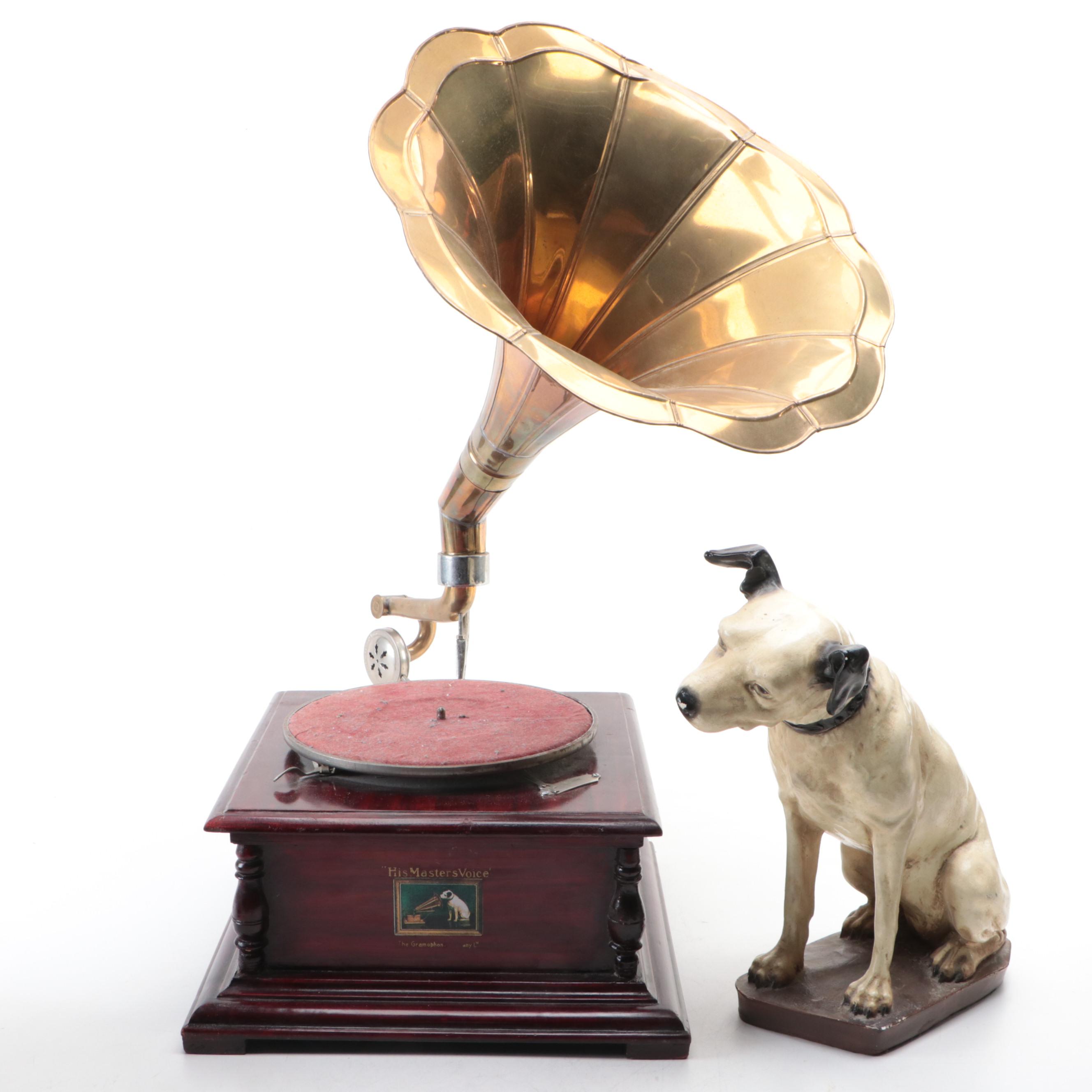 The Gramophone Co. "His Master's Voice" Gramophone with Plaster "Nipper" Statue