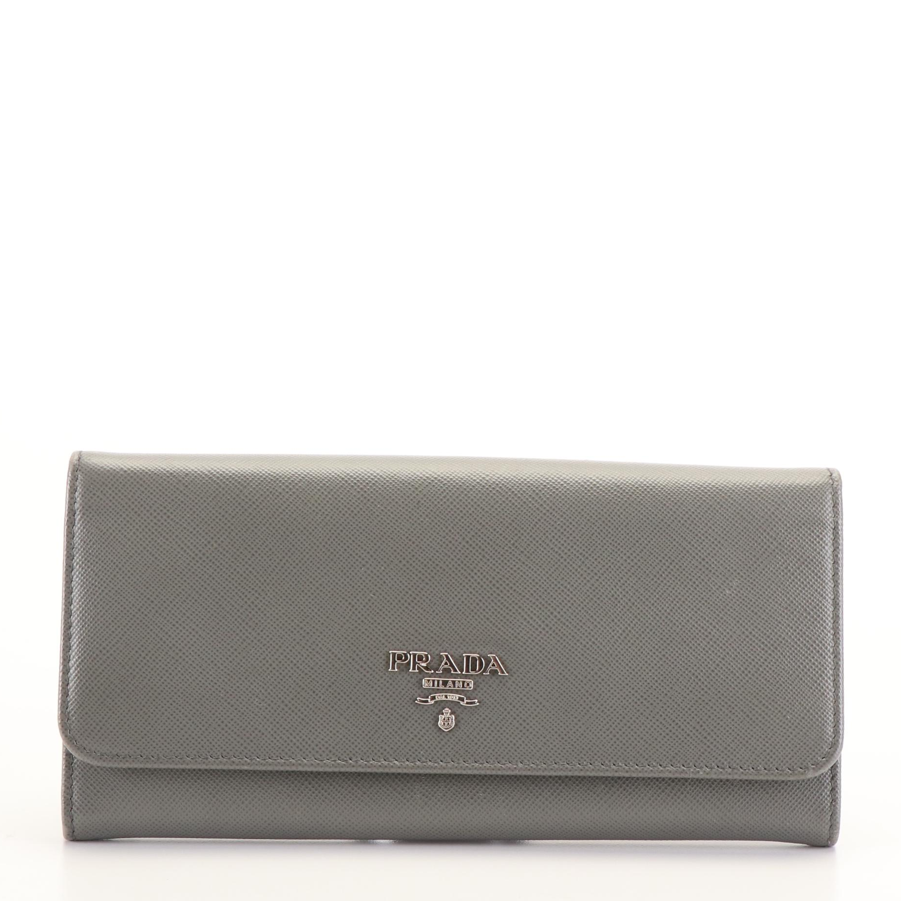 Prada Continental Wallet in Grey Saffiano Leather
