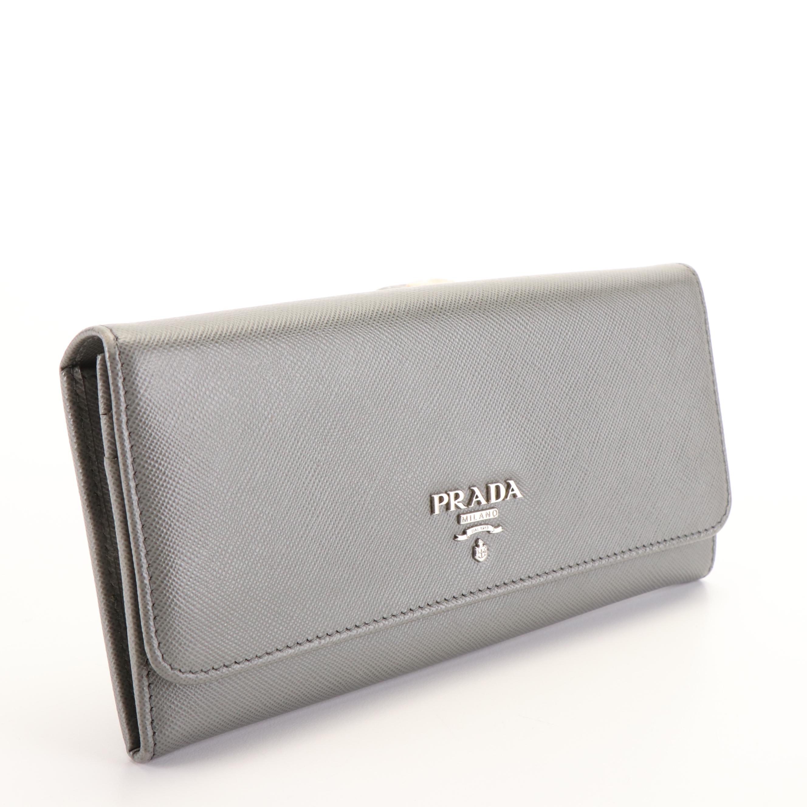 Prada Continental Wallet in Grey Saffiano Leather