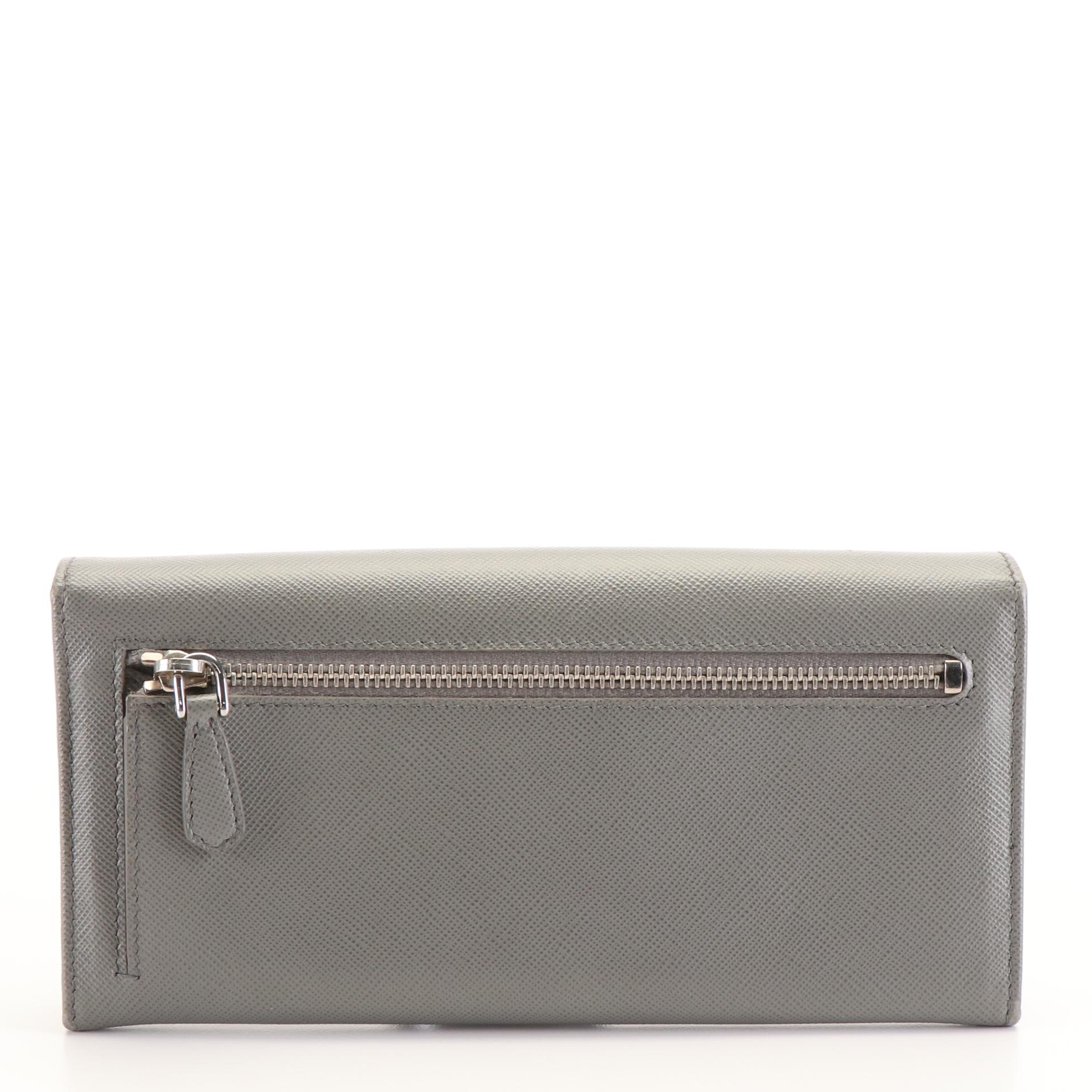 Prada Continental Wallet in Grey Saffiano Leather
