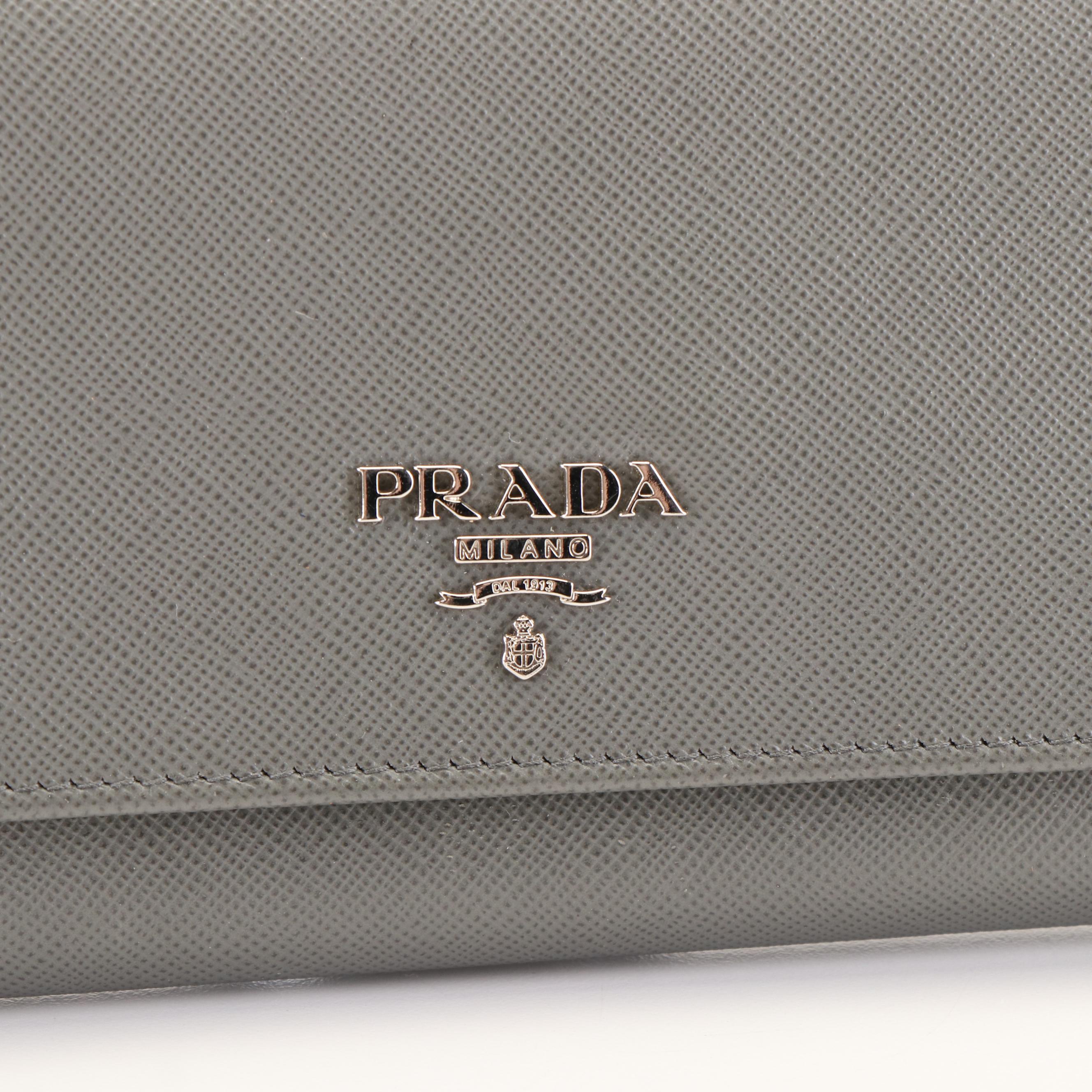 Prada Continental Wallet in Grey Saffiano Leather