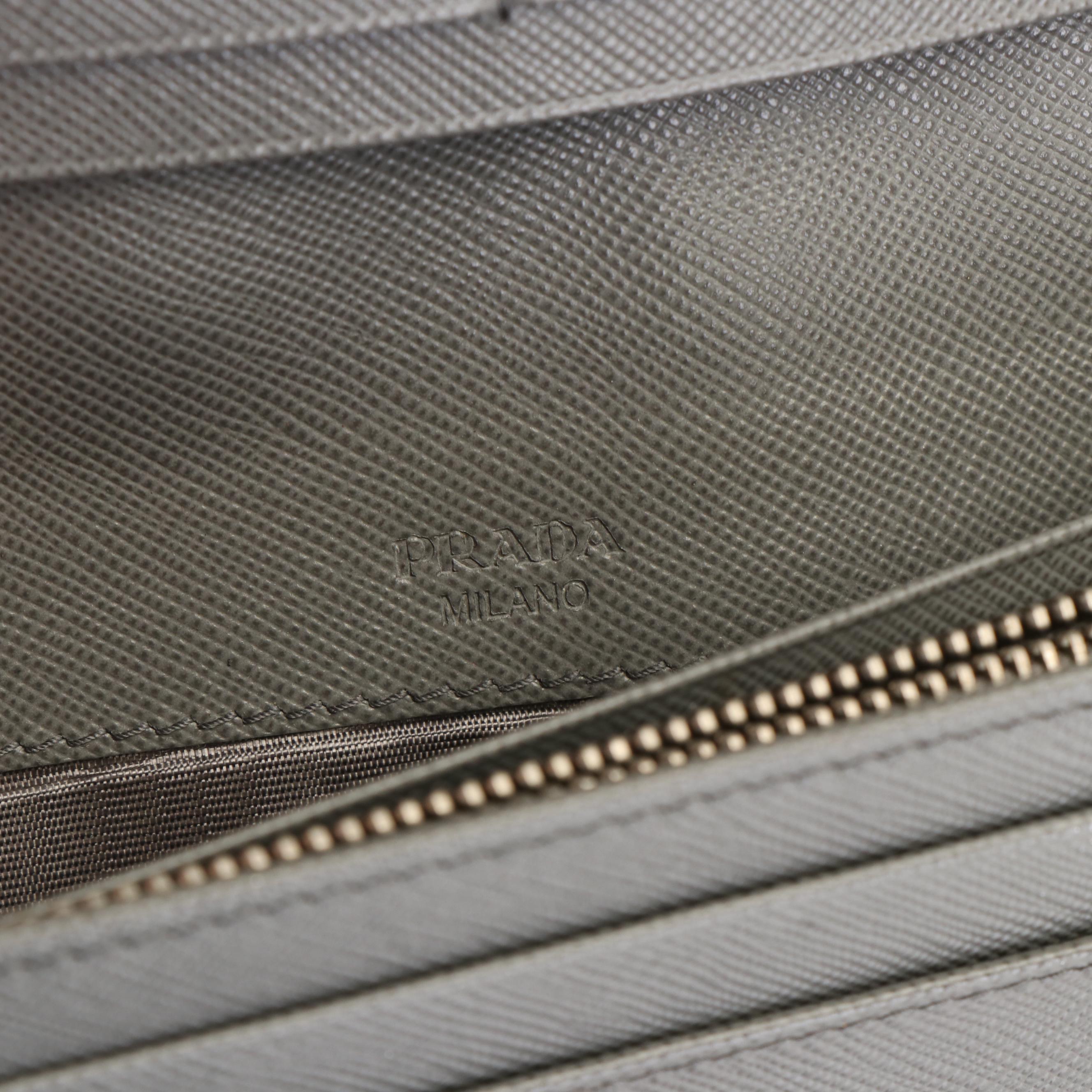 Prada Continental Wallet in Grey Saffiano Leather