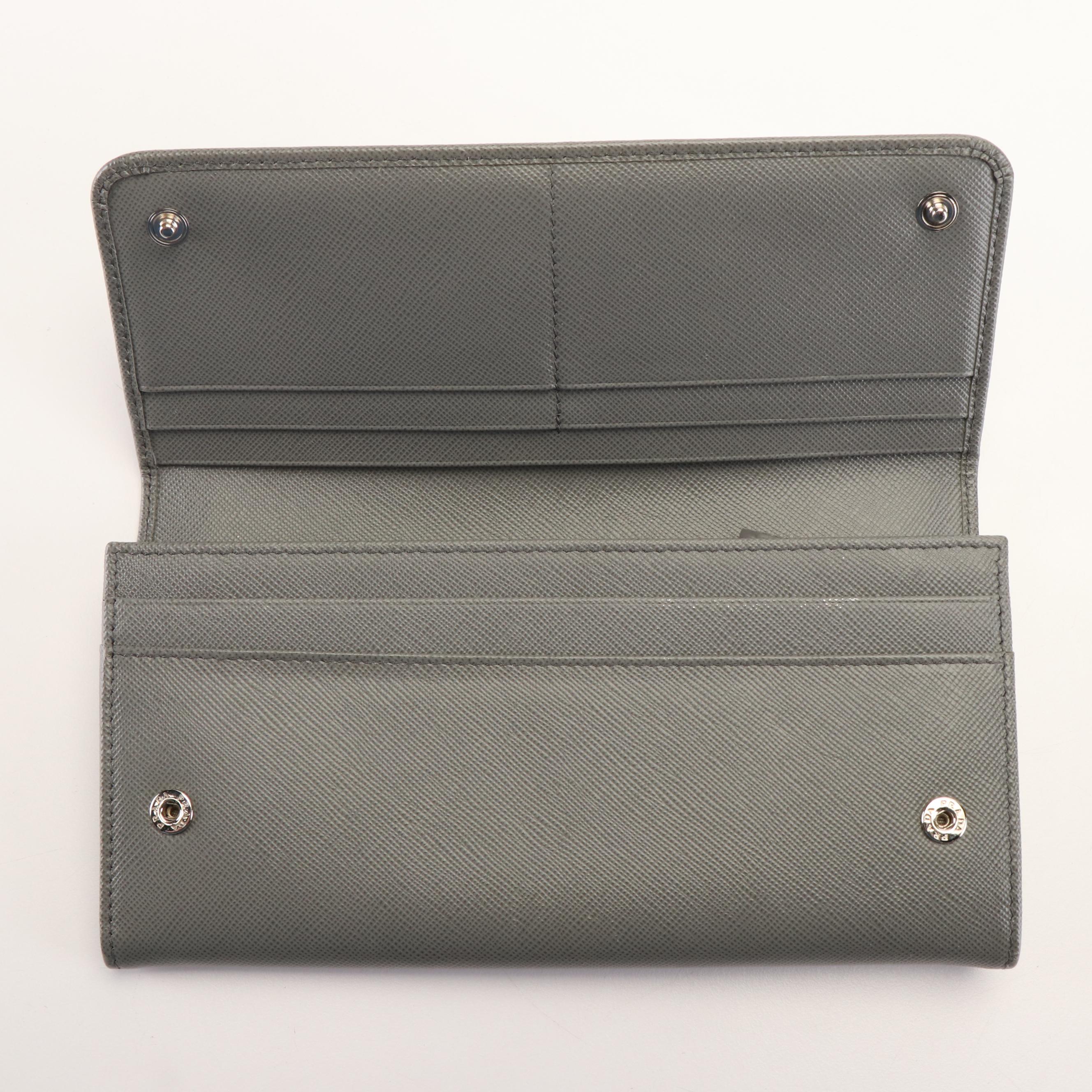 Prada Continental Wallet in Grey Saffiano Leather