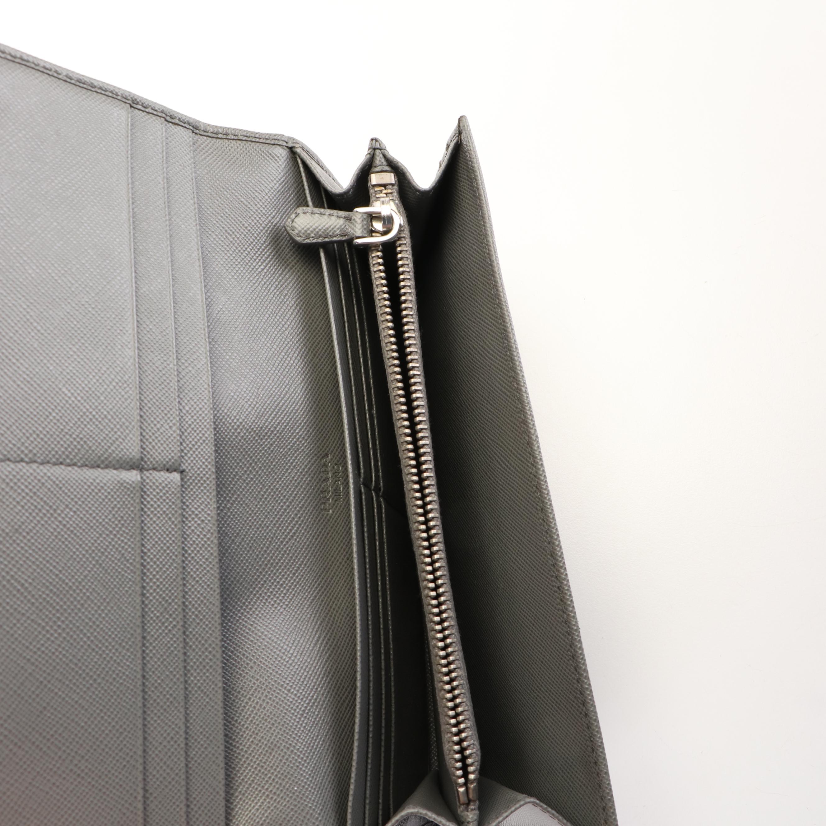 Prada Continental Wallet in Grey Saffiano Leather