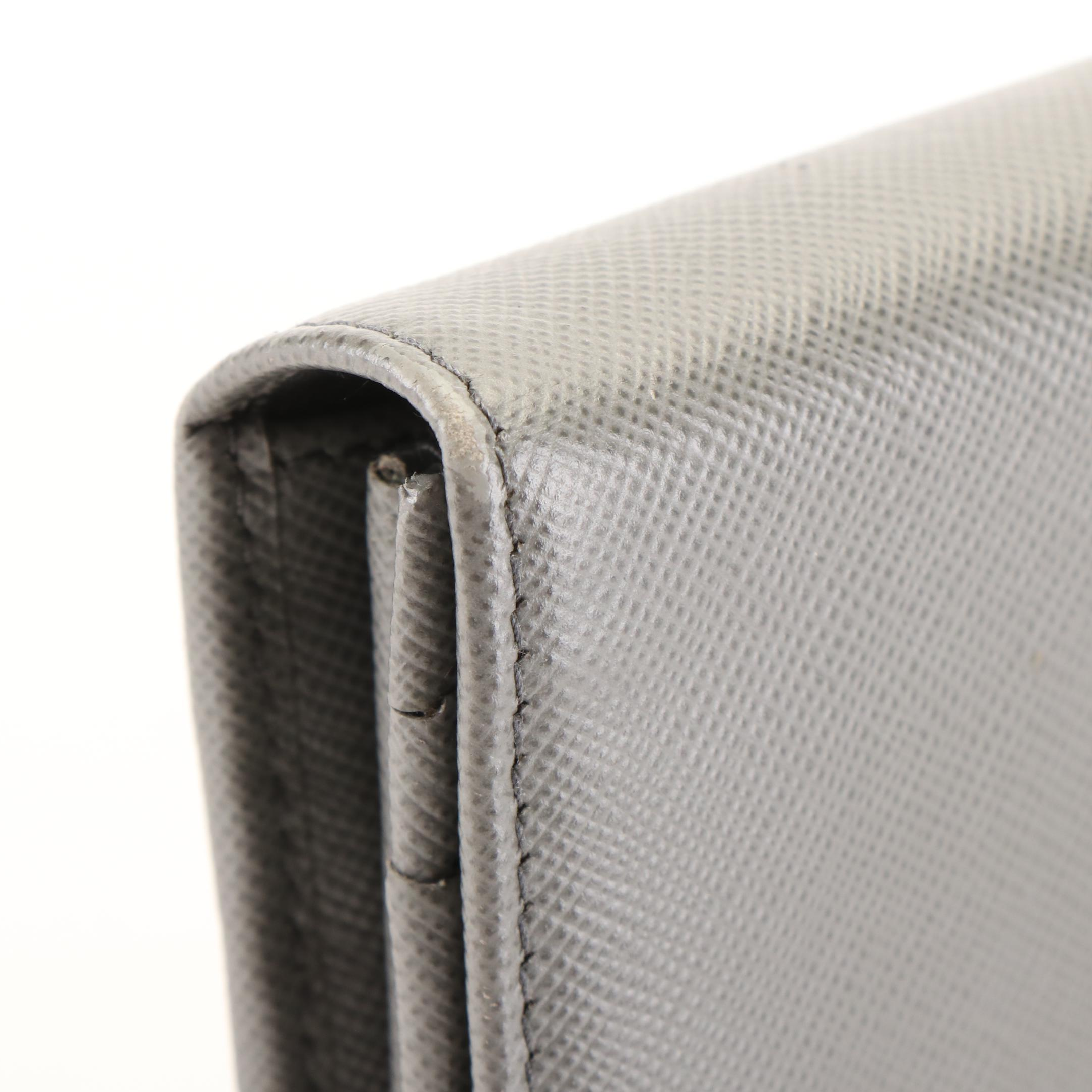 Prada Continental Wallet in Grey Saffiano Leather