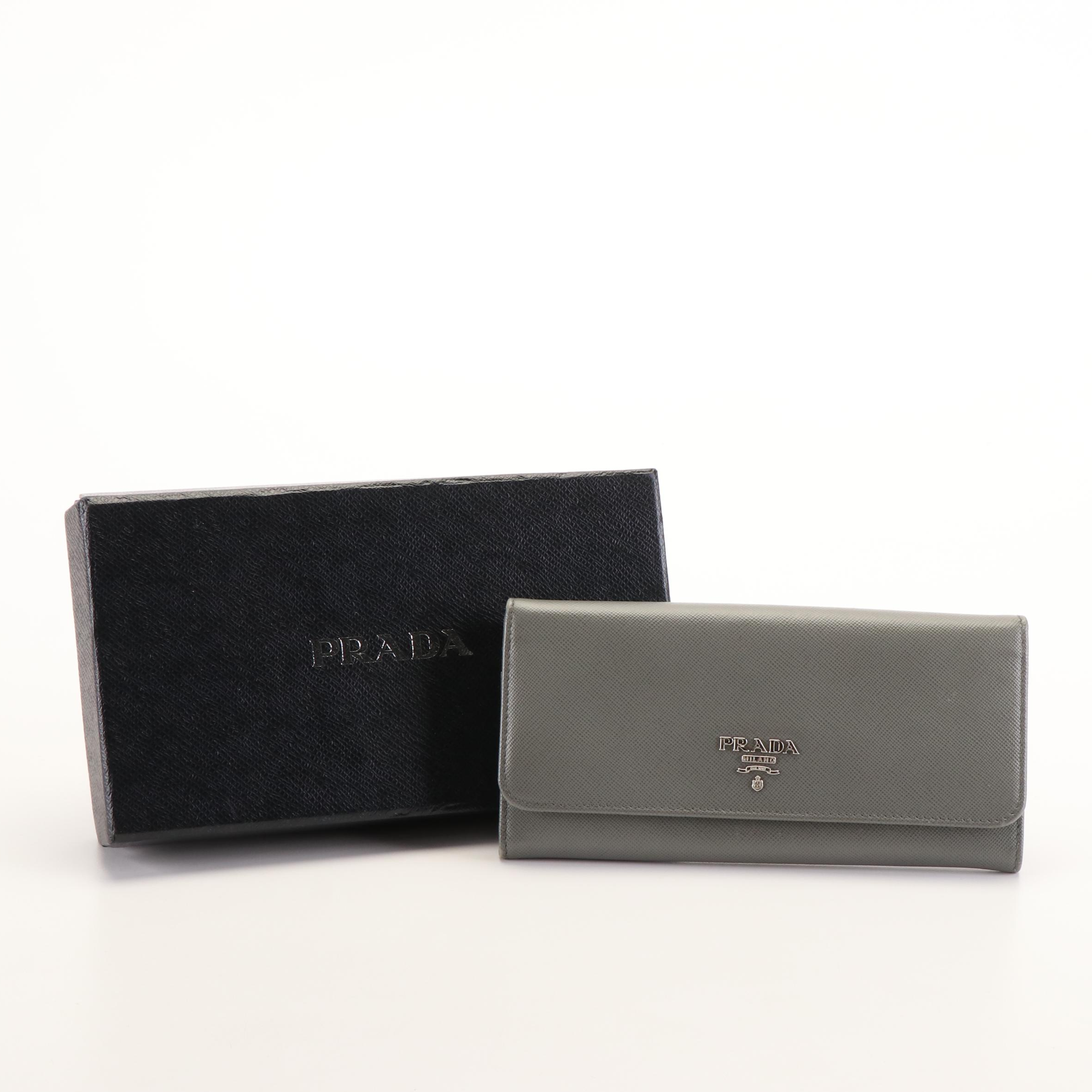 Prada Continental Wallet in Grey Saffiano Leather