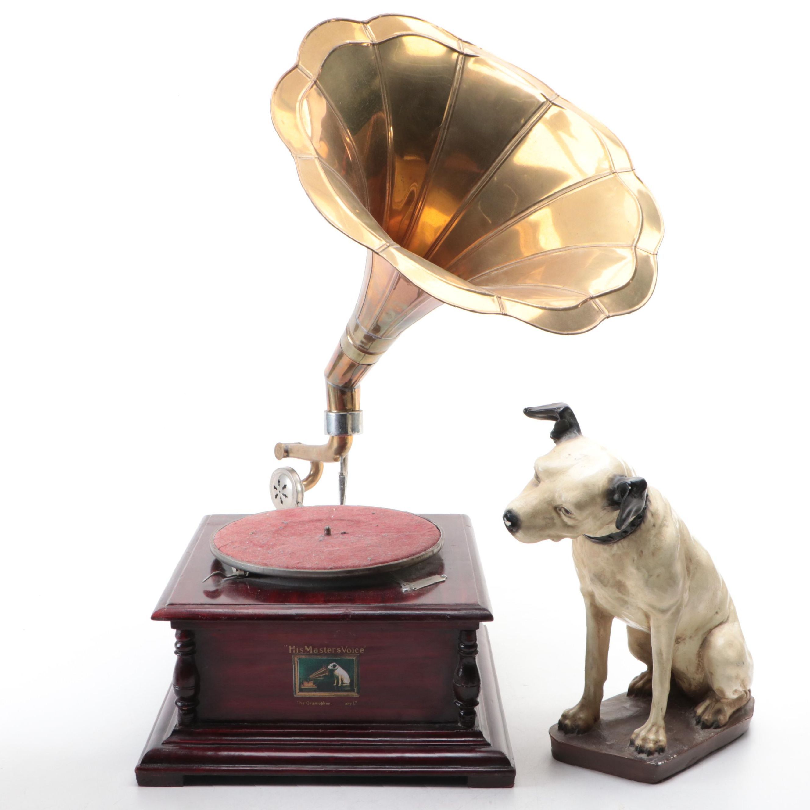 The Gramophone Co. "His Master's Voice" Gramophone with Plaster "Nipper" Statue
