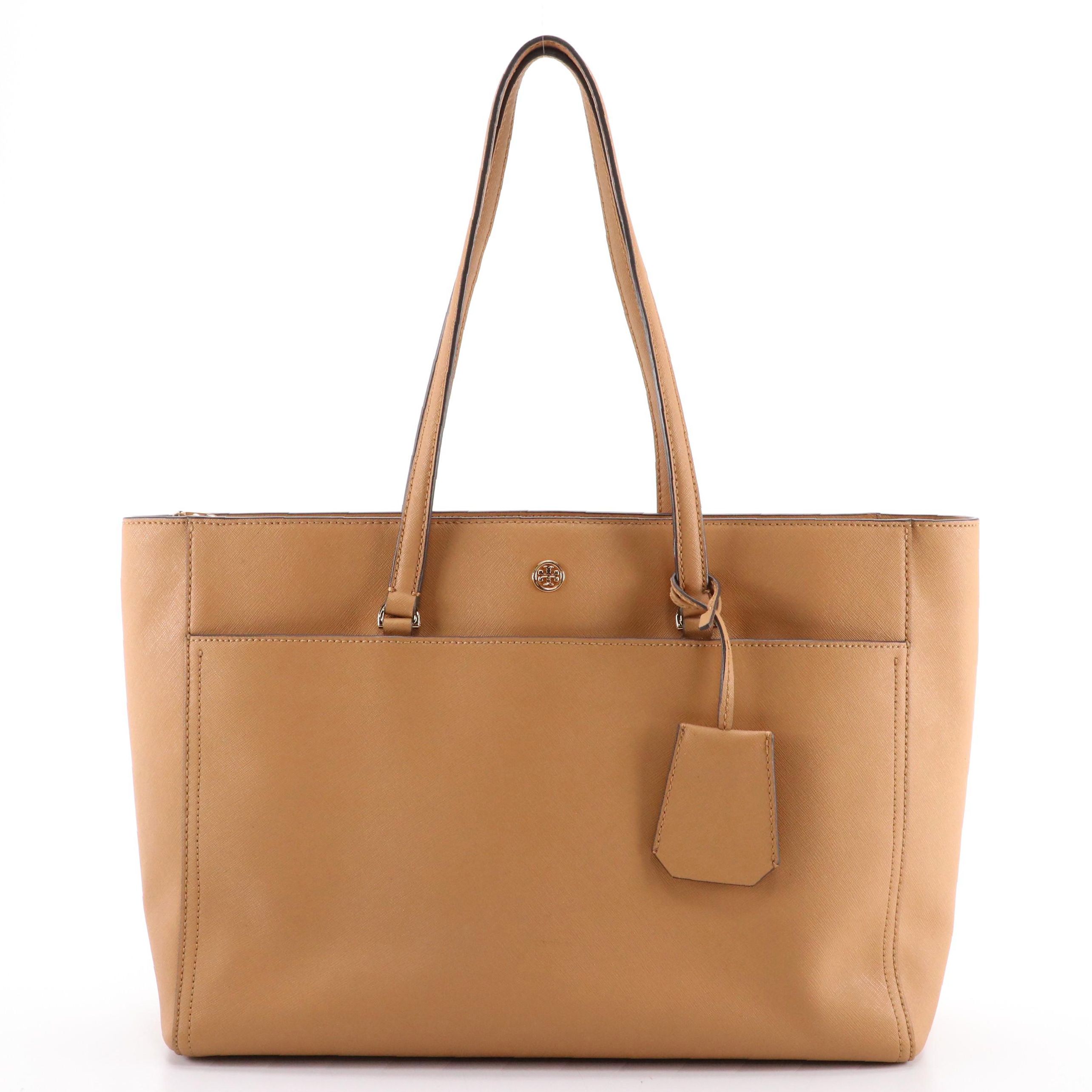 Tory Burch Robinson Shoulder Tote in Brown Saffiano Leather
