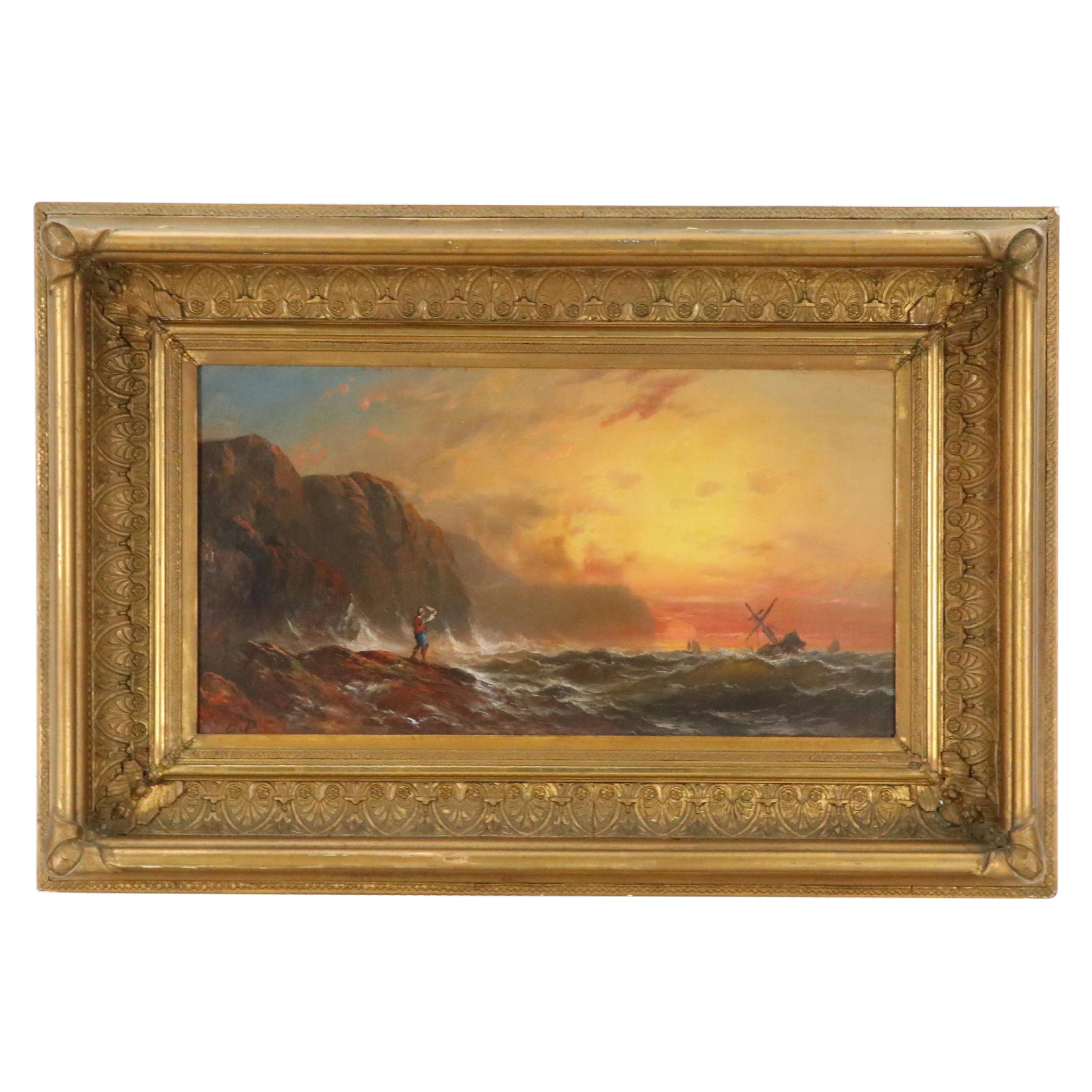 Granville Perkins Oil Painting Coastal Shipwreck Scene, Late 19th Century