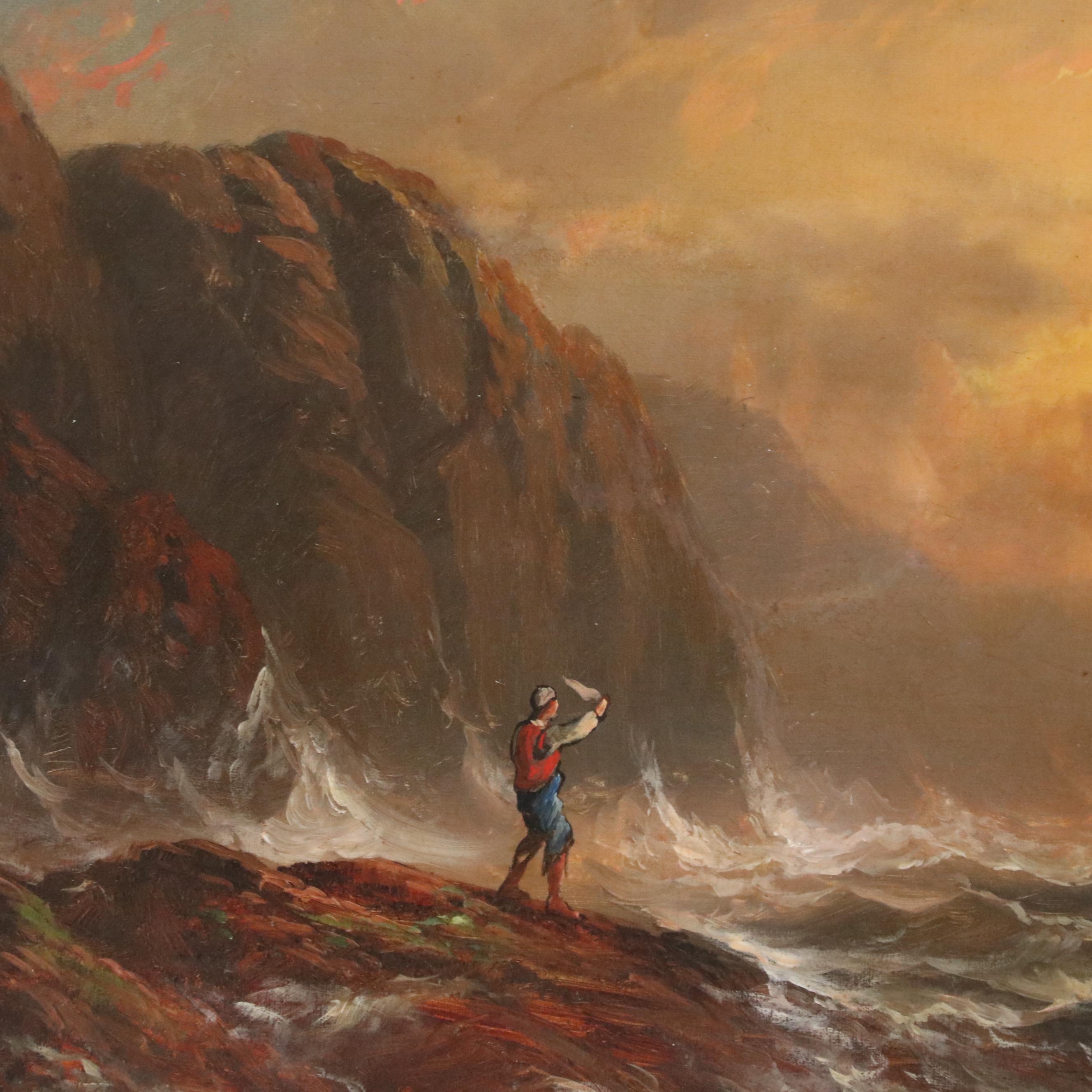 Granville Perkins Oil Painting Coastal Shipwreck Scene, Late 19th Century