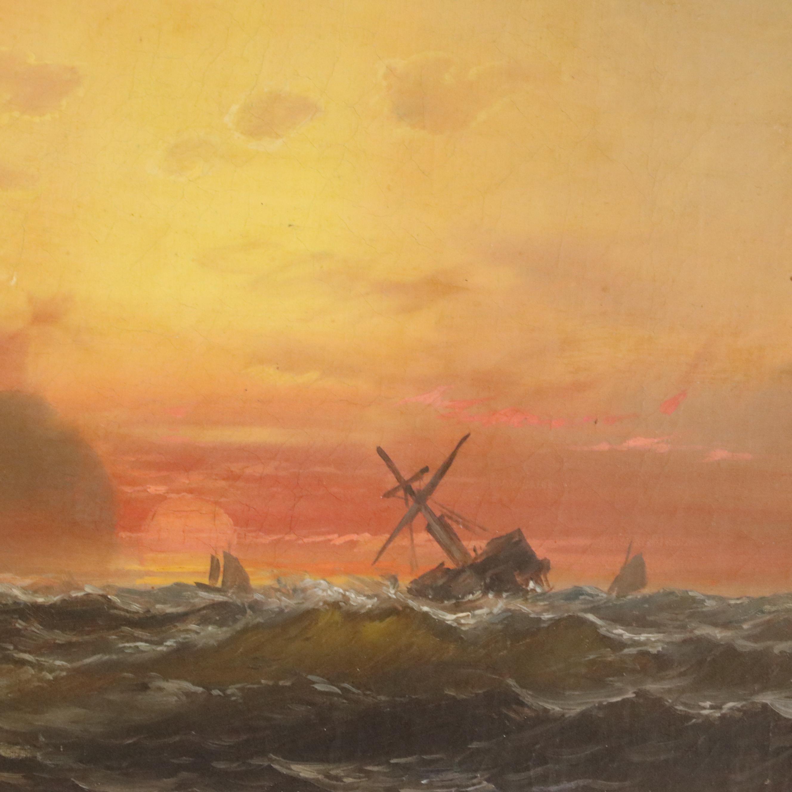 Granville Perkins Oil Painting Coastal Shipwreck Scene, Late 19th Century