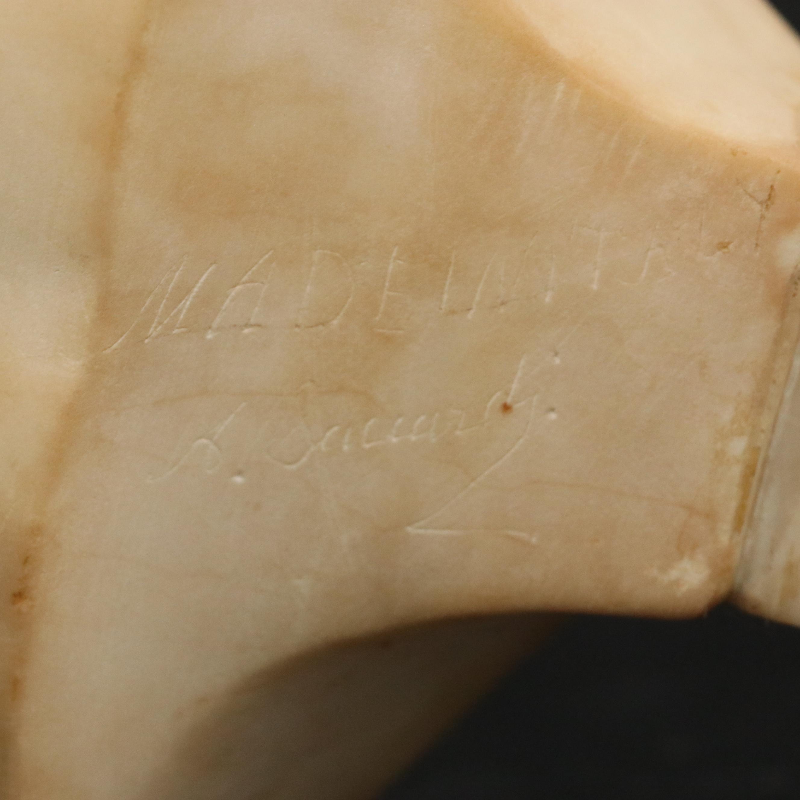 Italian Signed Alberto Saccardi Alabaster Sculpture of Bust of Young Lady