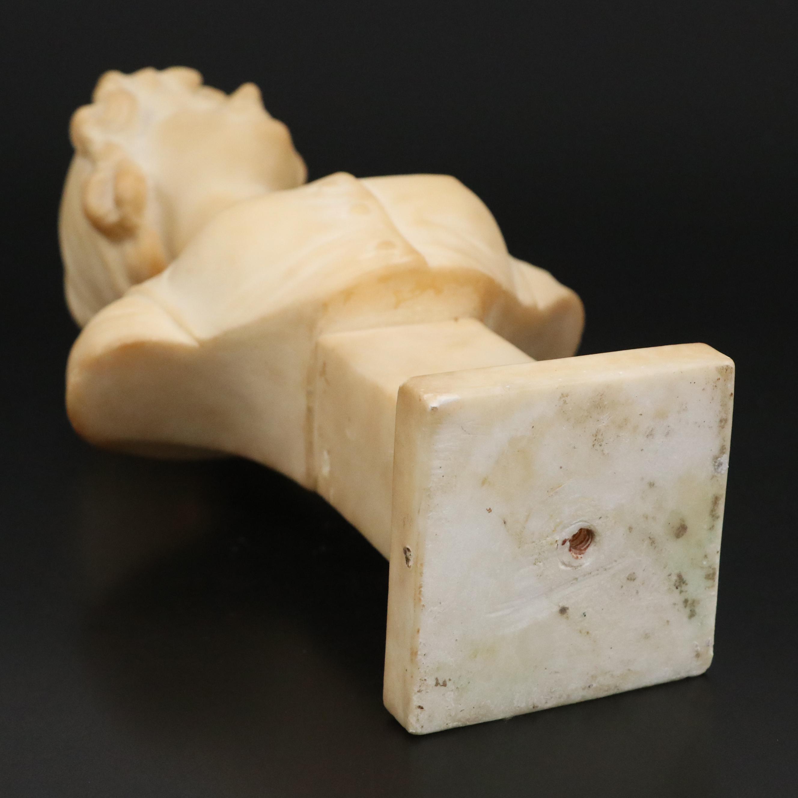 Italian Signed Alberto Saccardi Alabaster Sculpture of Bust of Young Lady