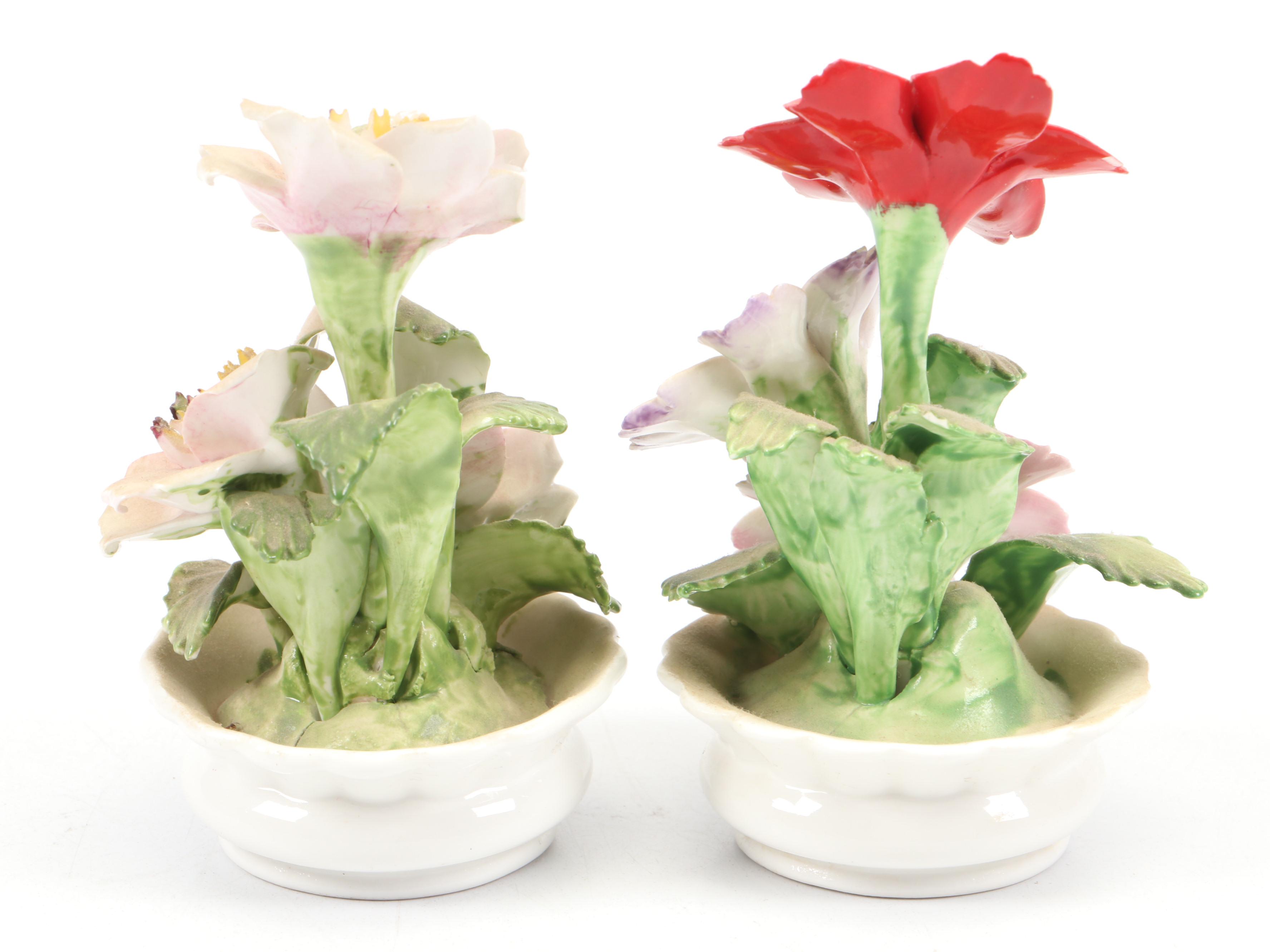 Radnor Bone China Flower Figurines with Other Bone China Figurine and Glass Jar