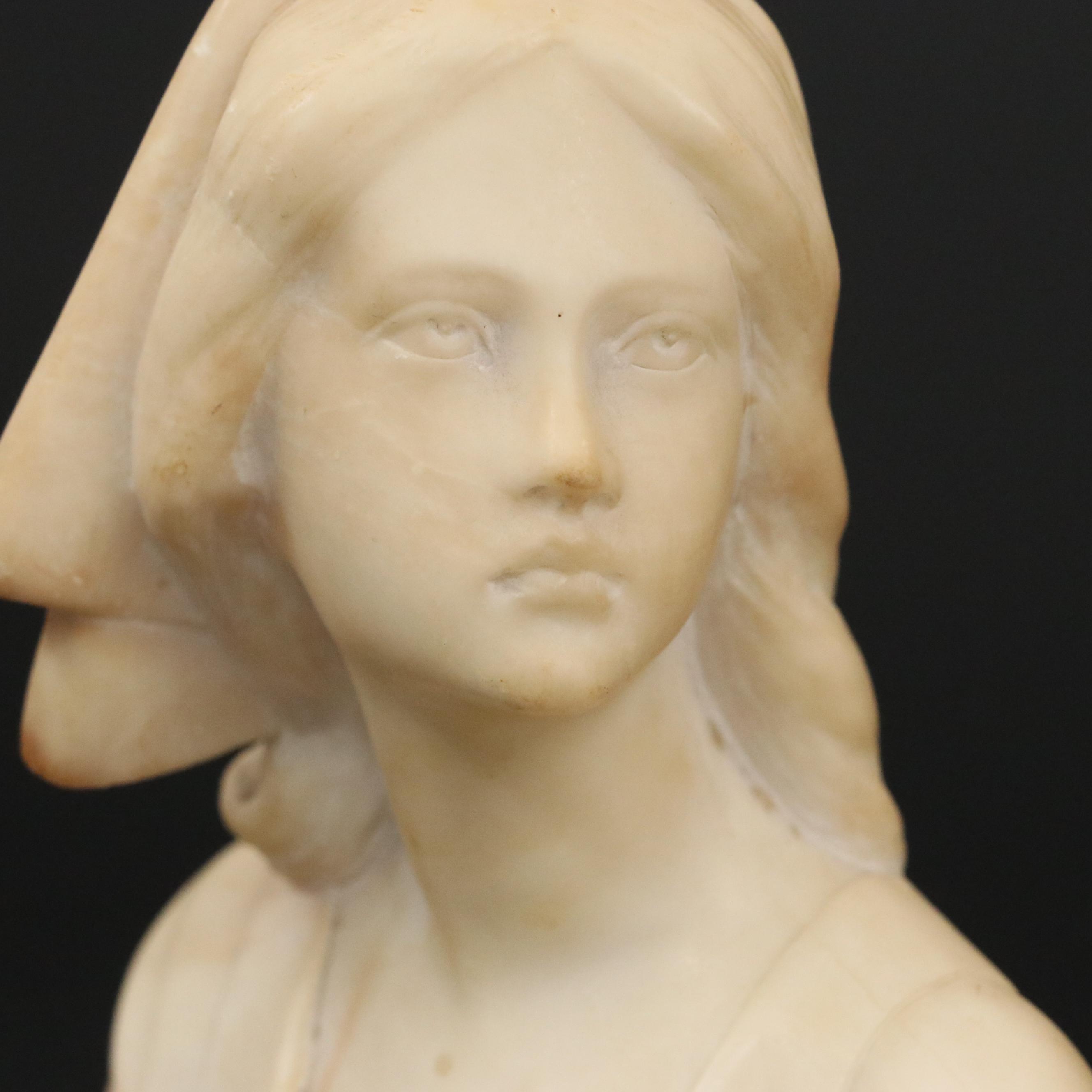 Carved Alabaster Bust of Joan of Arc and Young Boy