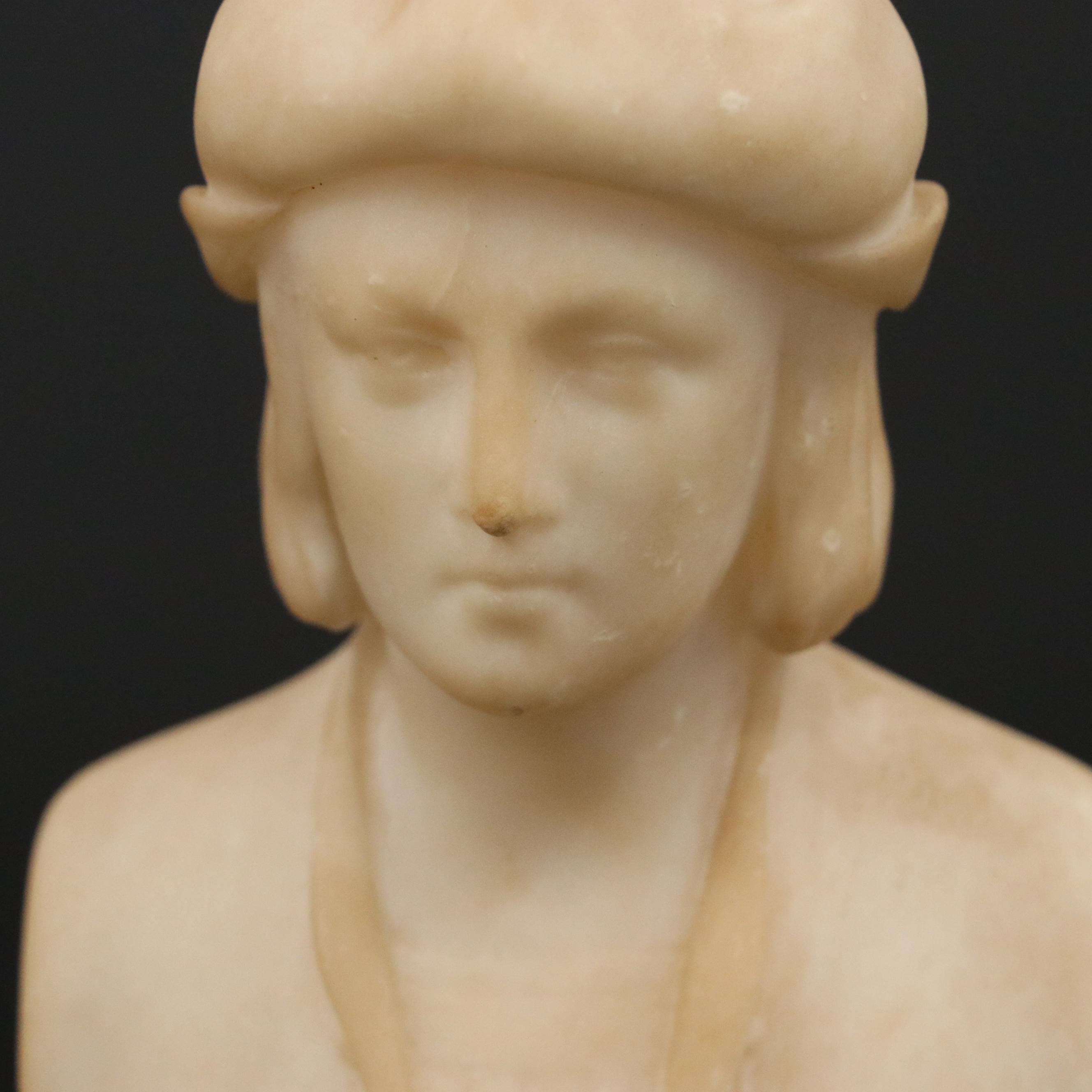 Carved Alabaster Bust of Joan of Arc and Young Boy