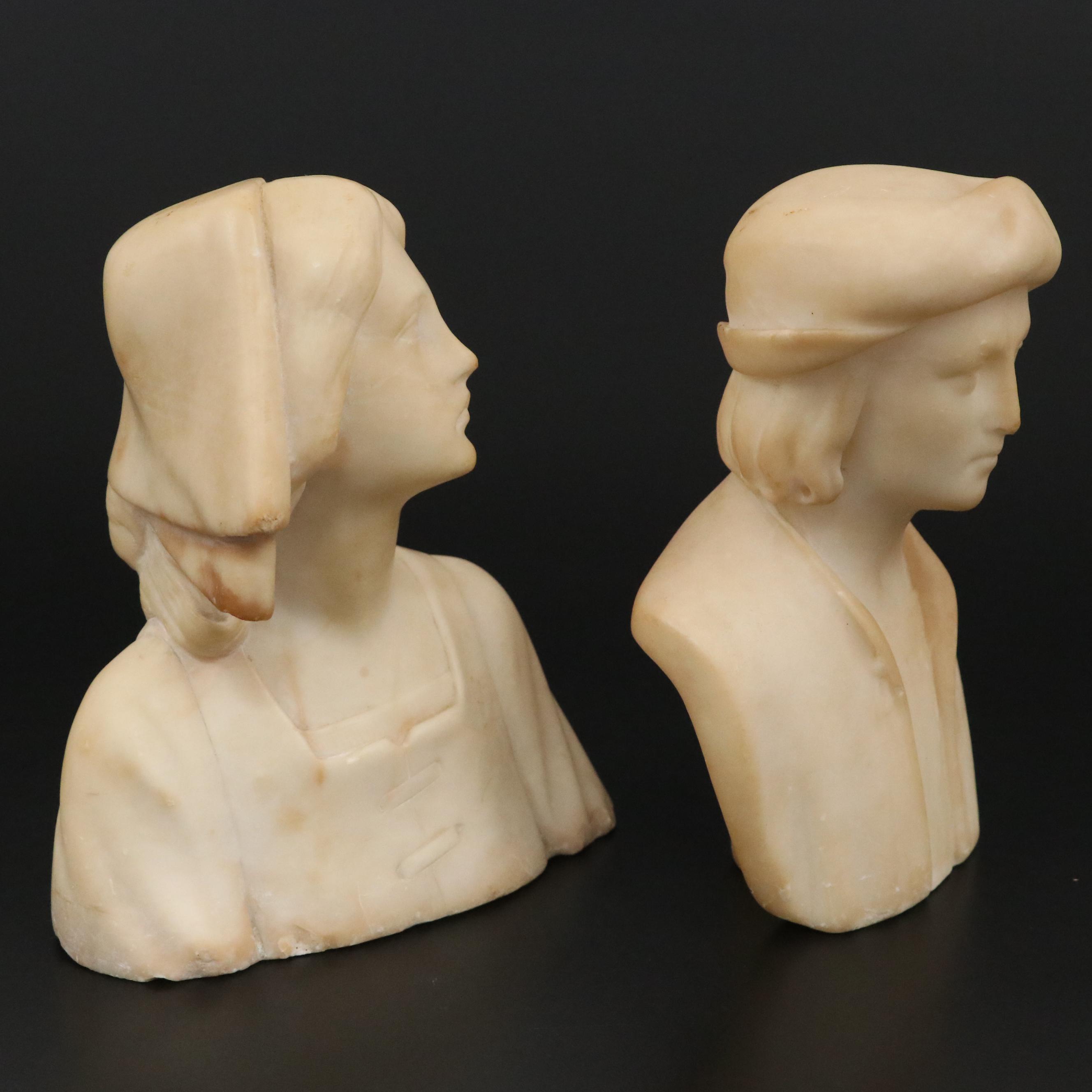 Carved Alabaster Bust of Joan of Arc and Young Boy