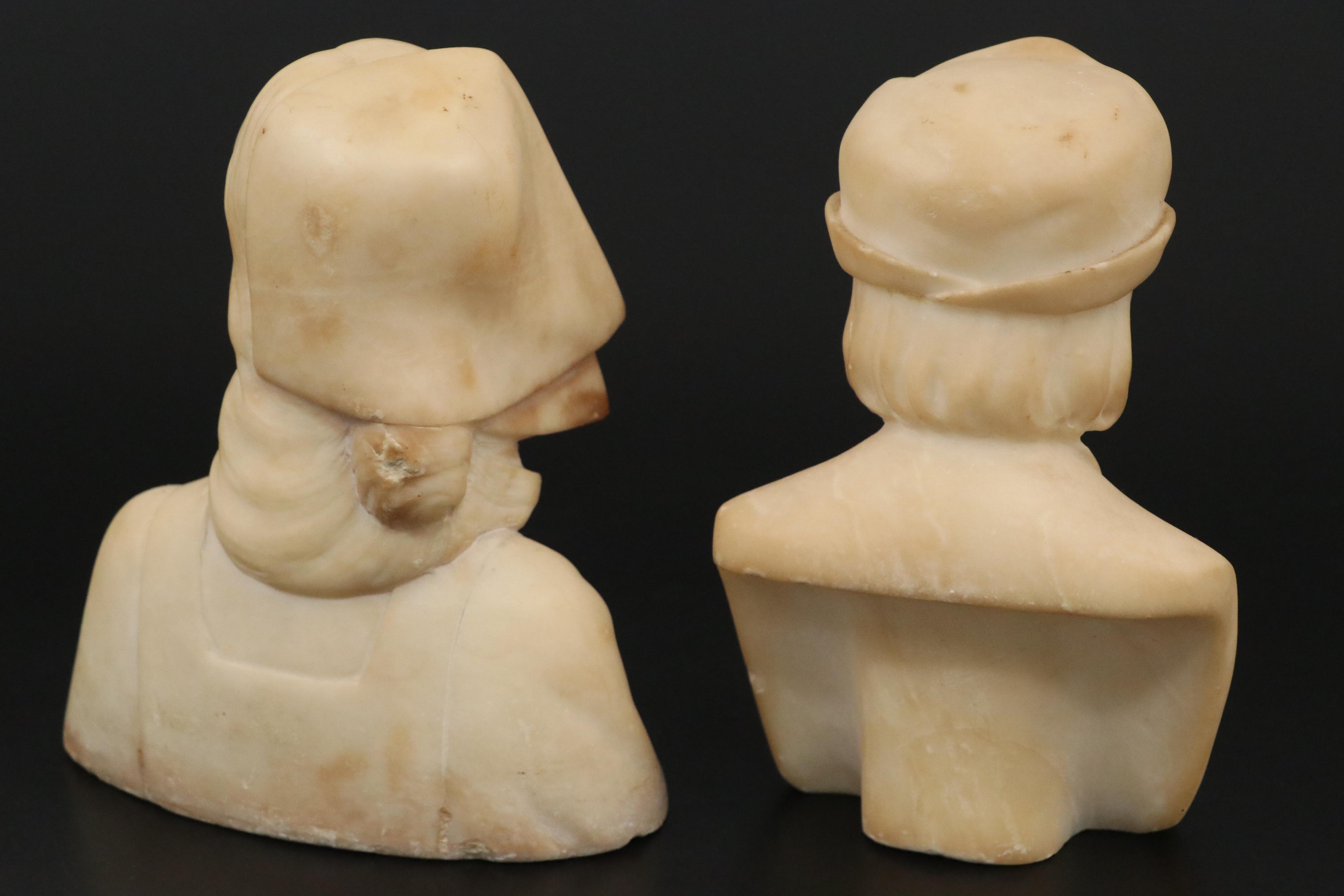 Carved Alabaster Bust of Joan of Arc and Young Boy