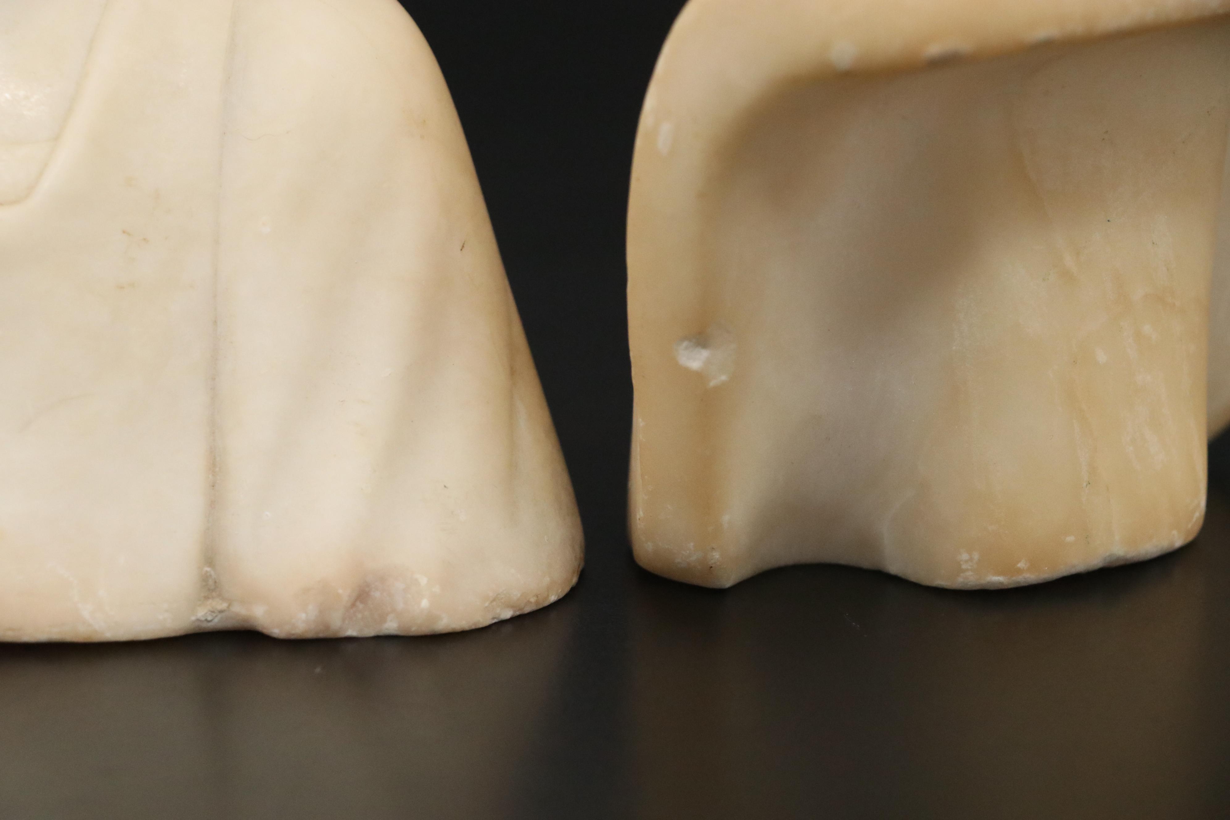 Carved Alabaster Bust of Joan of Arc and Young Boy