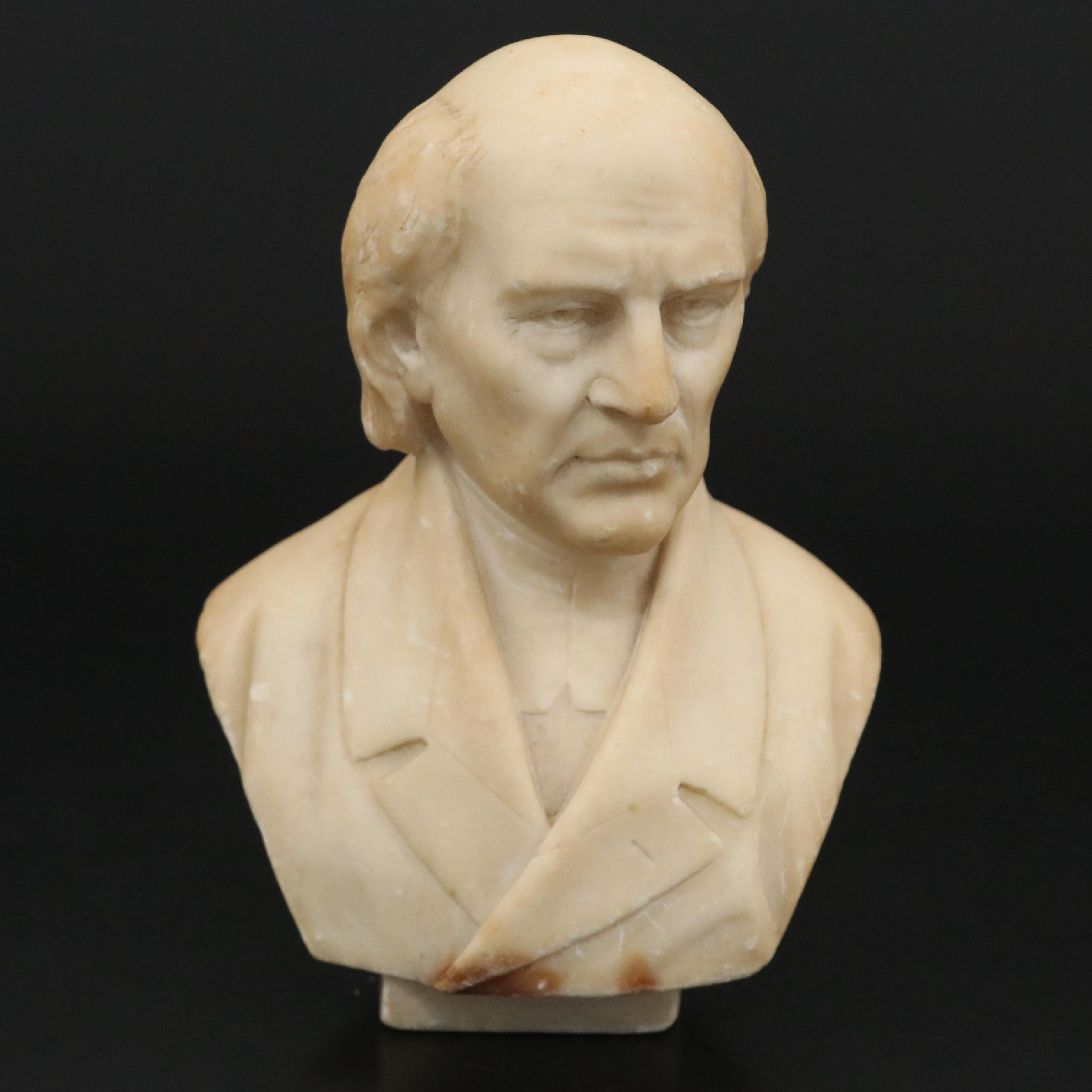 Carved Alabaster Bust of Man in Suit, Early 20th Century