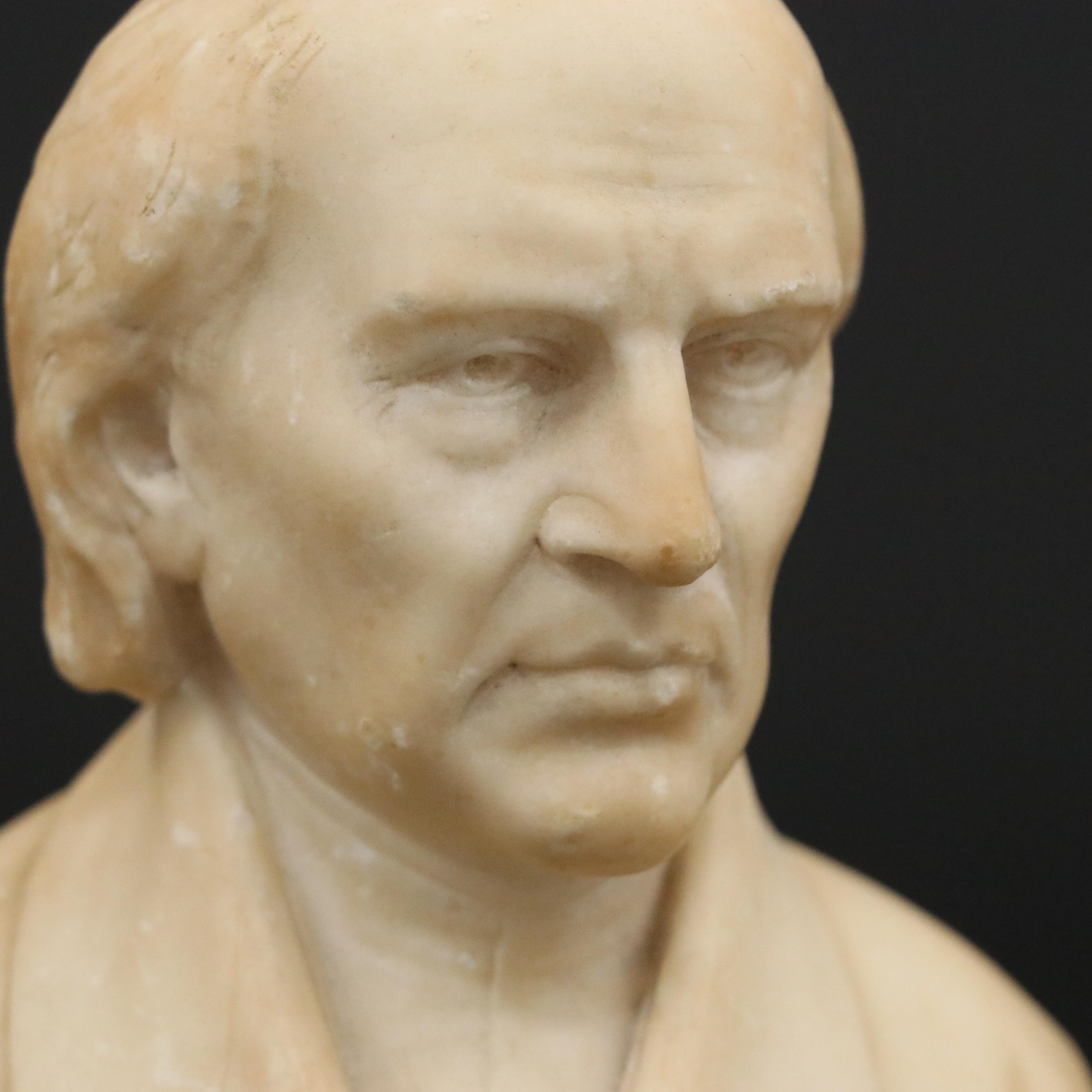 Carved Alabaster Bust of Man in Suit, Early 20th Century