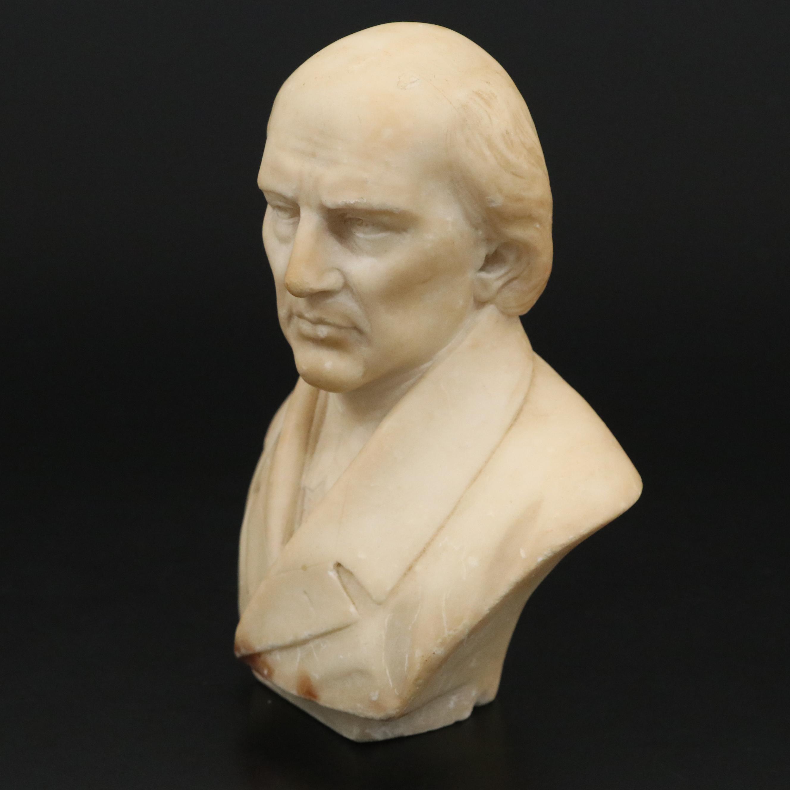 Carved Alabaster Bust of Man in Suit, Early 20th Century