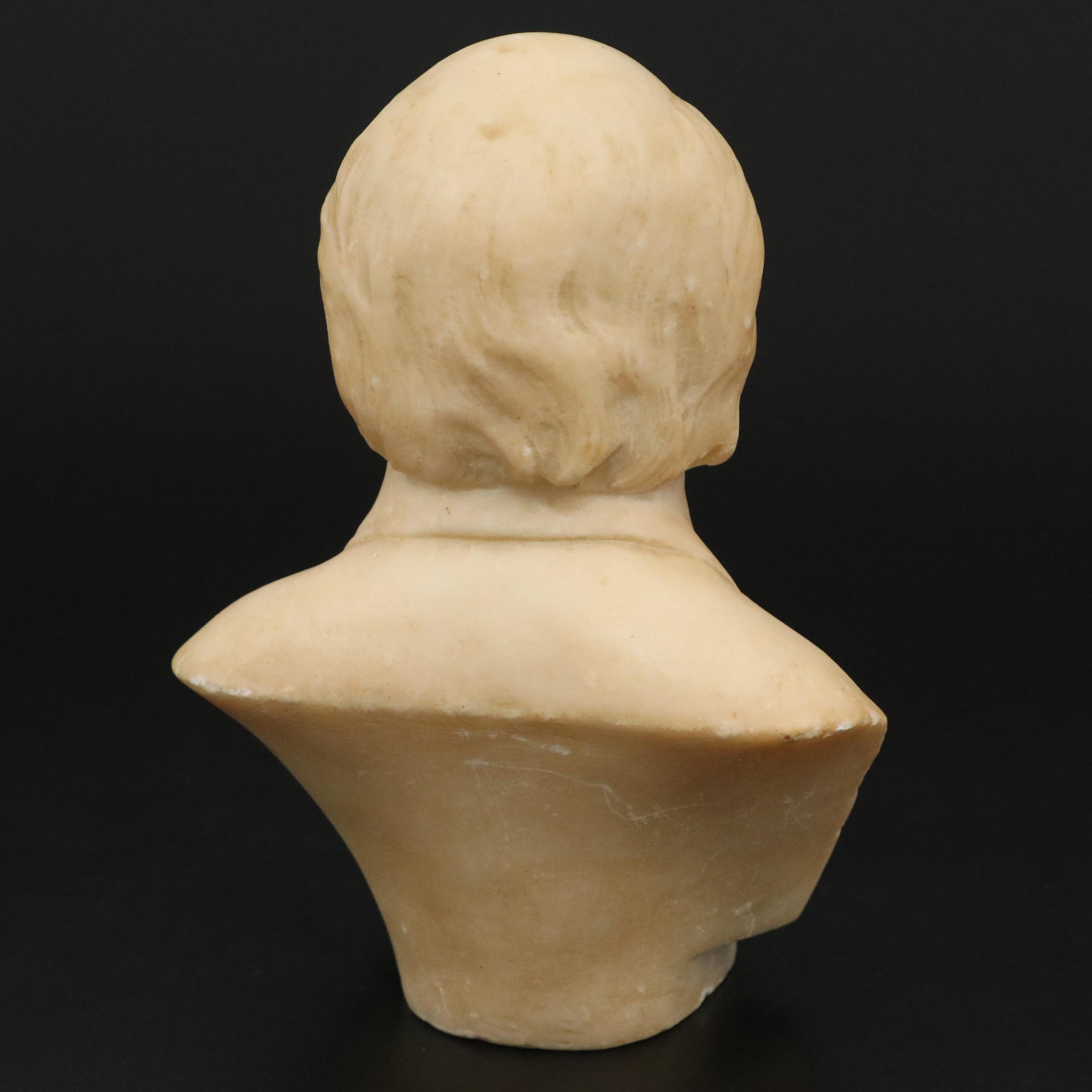 Carved Alabaster Bust of Man in Suit, Early 20th Century
