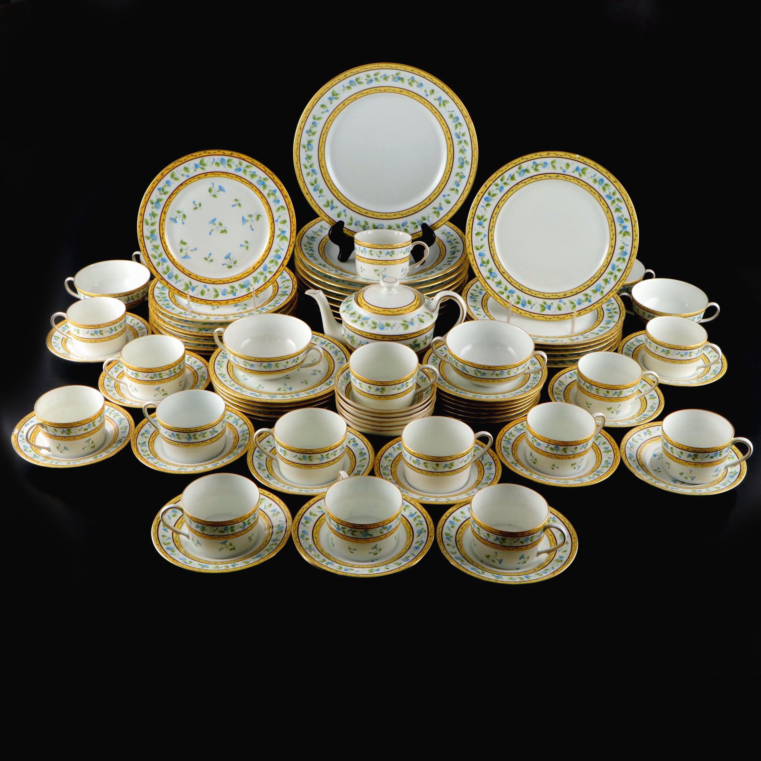 French Ceralene Limoges "Morning Glory Spray" Porcelain Dinnerware, 1986–1996