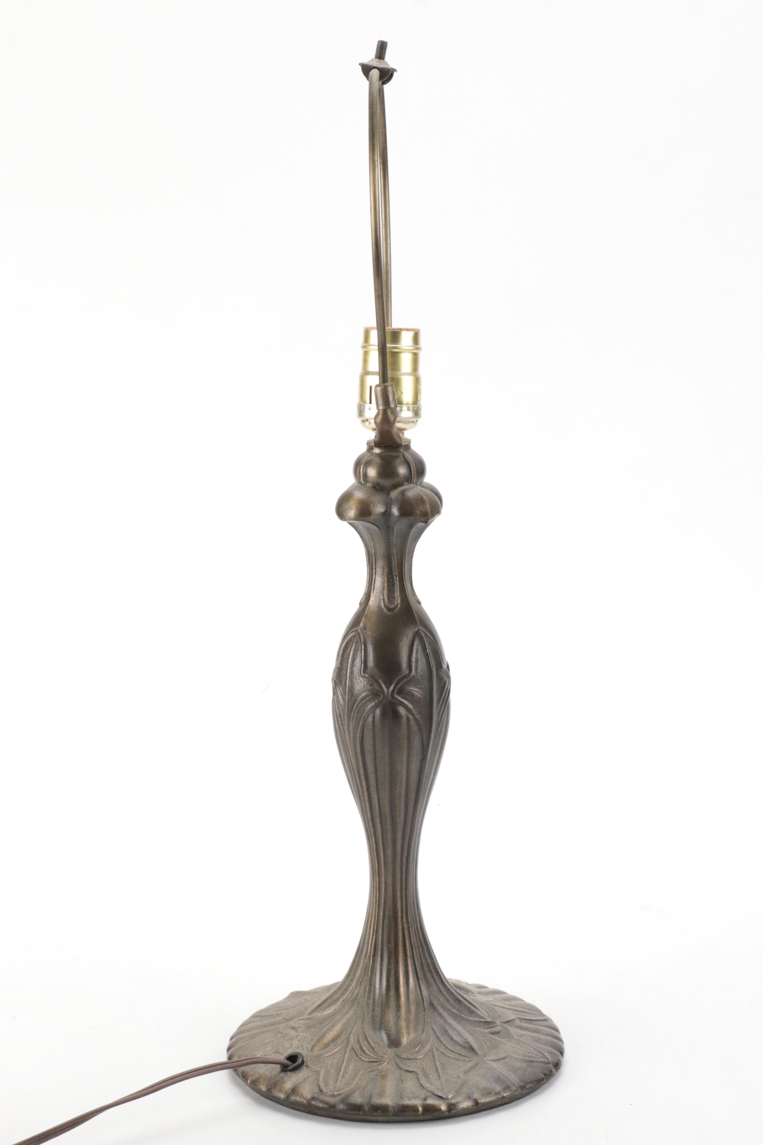 Art Nouveau Style Slag Glass & Metal Table Lamp with Hummingbird & Rose Motifs