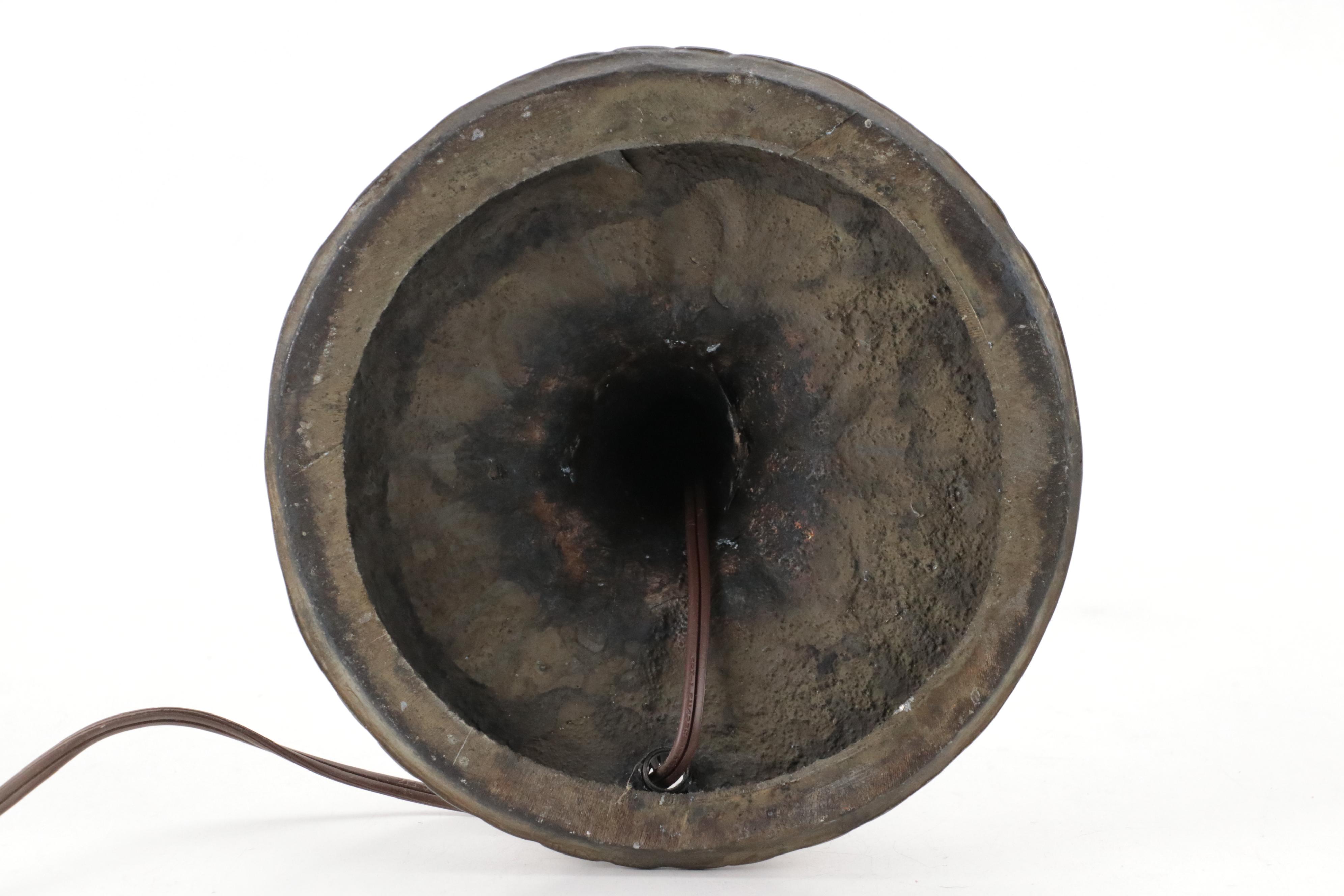 Art Nouveau Style Slag Glass & Metal Table Lamp with Hummingbird & Rose Motifs