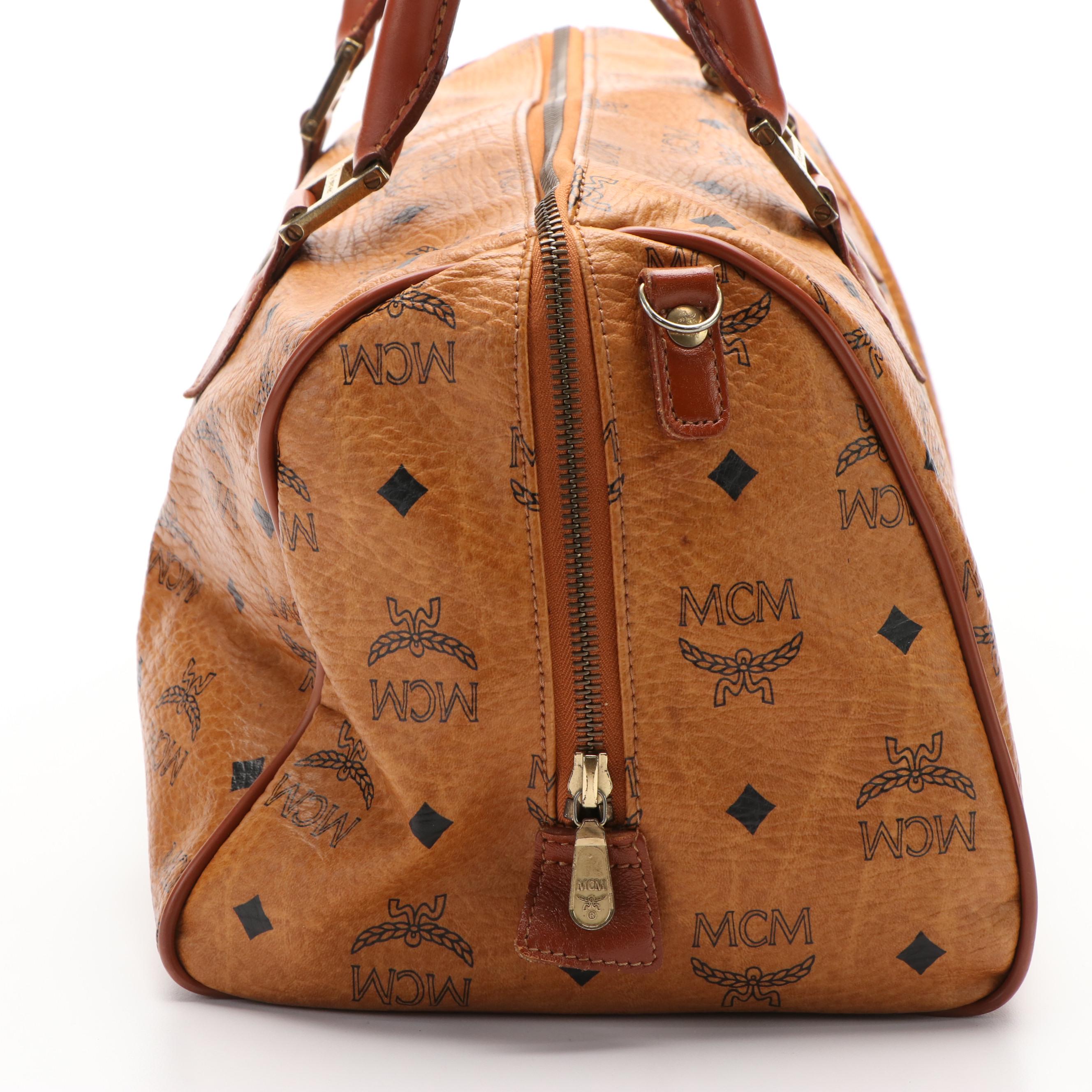 MCM Boston Bag in Cognac Visetos Coated Canvas and Leather
